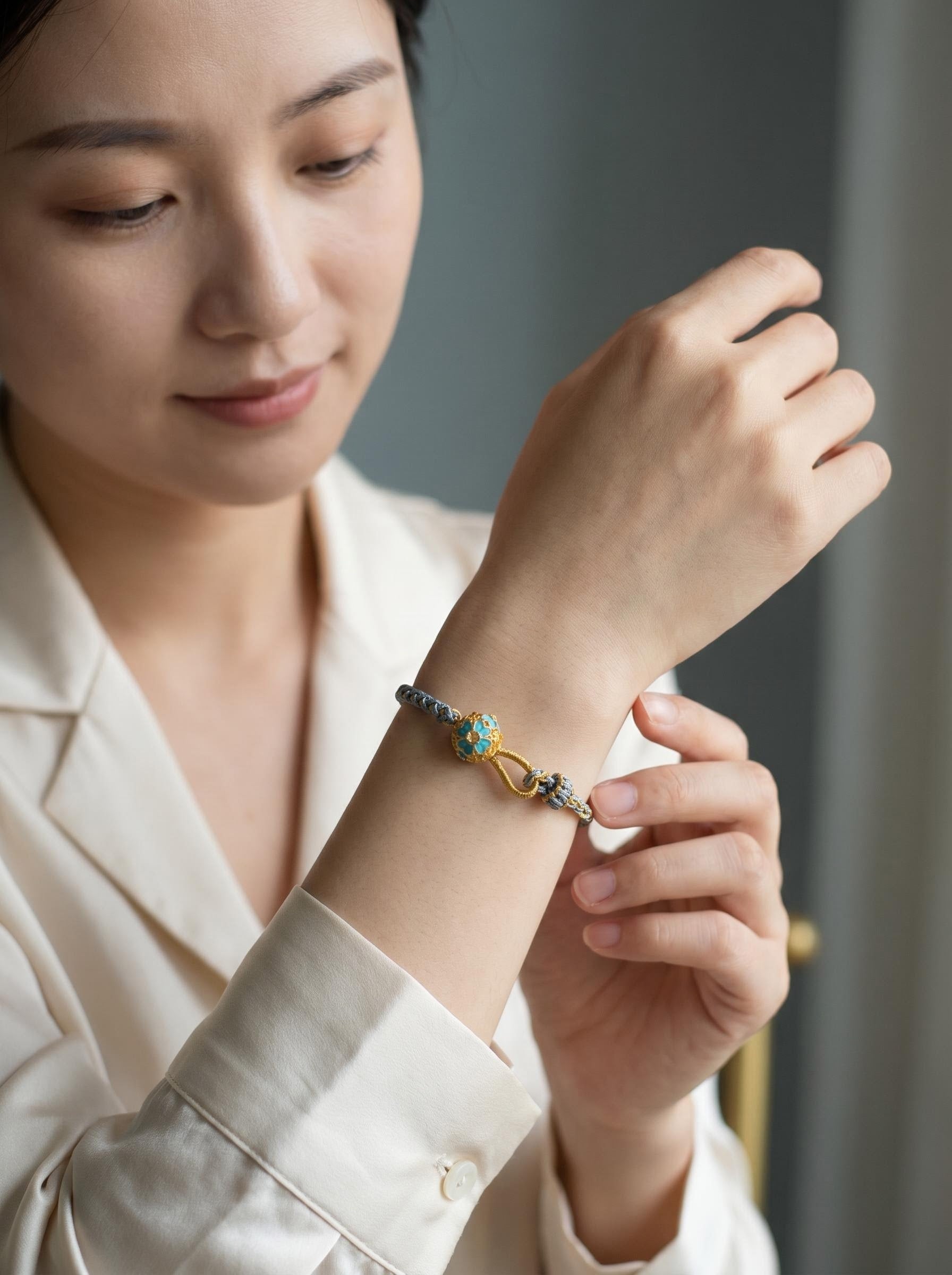 ORIENTAL VIBE | End of Heat Handcrafted Dragon Scale Bracelet with Gold Hollow Lucky Bead, Adjustable