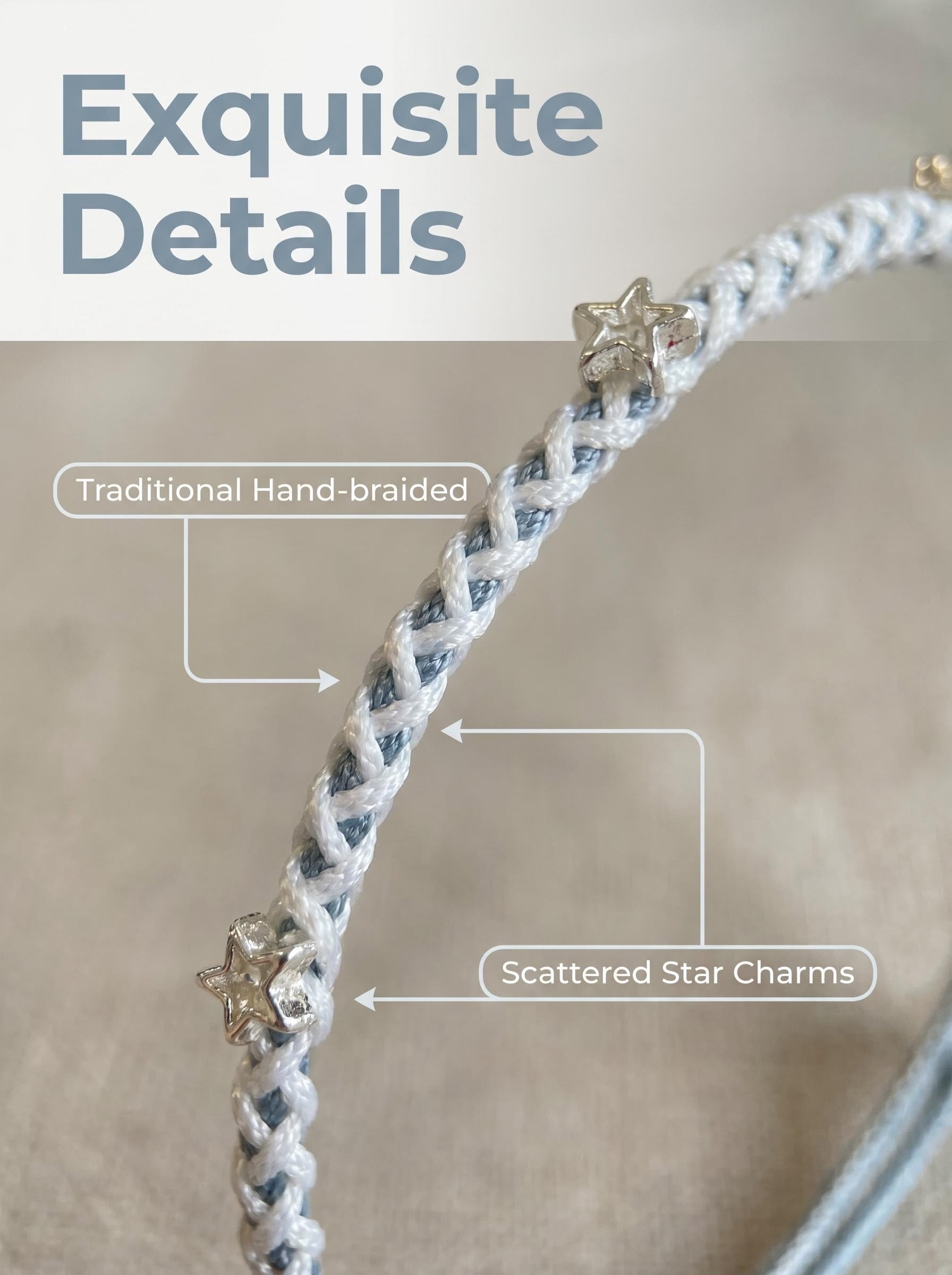 ORIENTAL VIBE | Light Snow Handcrafted Dragon Scale Bracelet Adorned with Multiple Silver-Toned Star Charms, Adjustable Drawstring