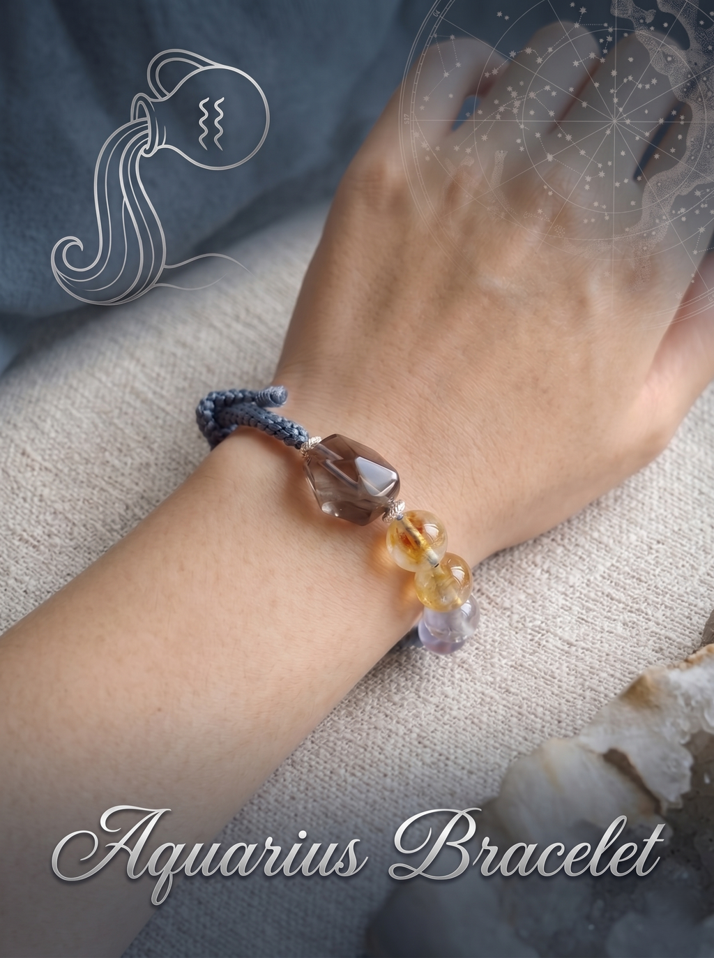 ORIENTAL VIBE Aquarius Energy Crystal Bracelet - Hand-Woven Crystal Healing Bracelet for Intuition & Clarity
