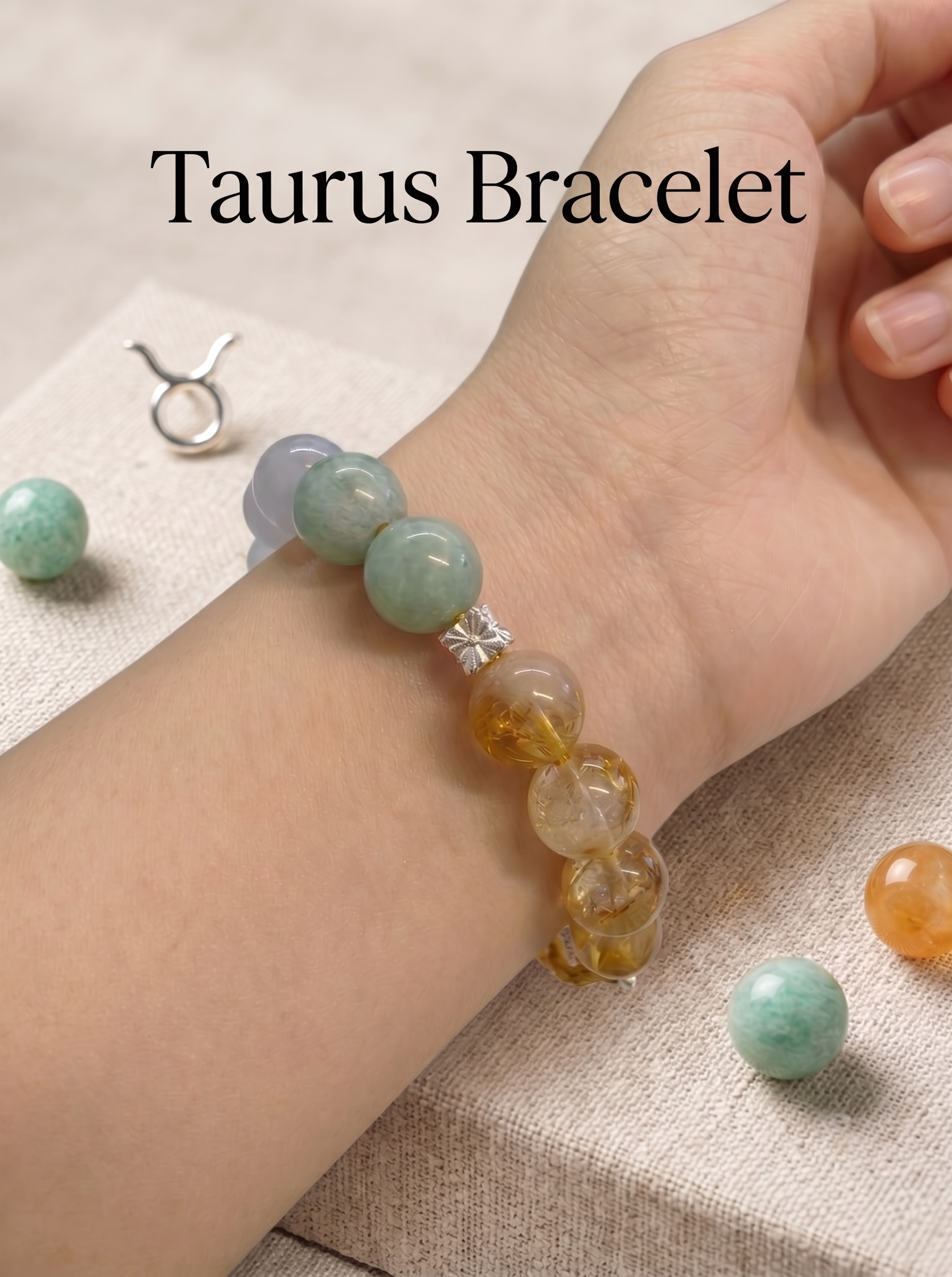 ORIENTAL VIBE Taurus Zodiac Crystal Energy Bracelet - Hand-Woven Citrine Bracelet for Wealth Manifestation & Grounding