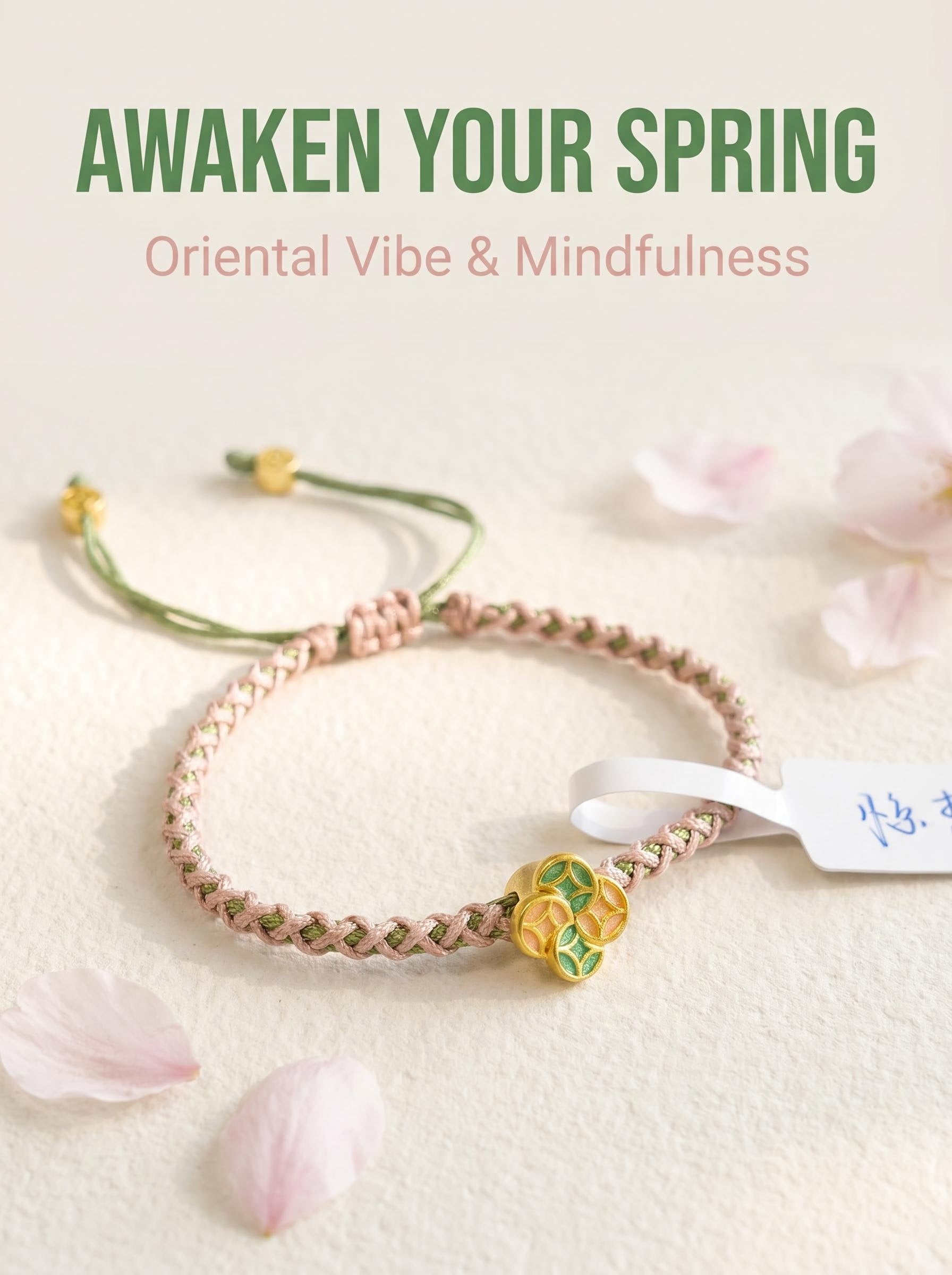 ORIENTAL VIBE | Awakening of Insects "The Spring of Awakening" Hand-Woven Dragon Scale Bracelet with Copper Coin & Clover Charms, Adjustable