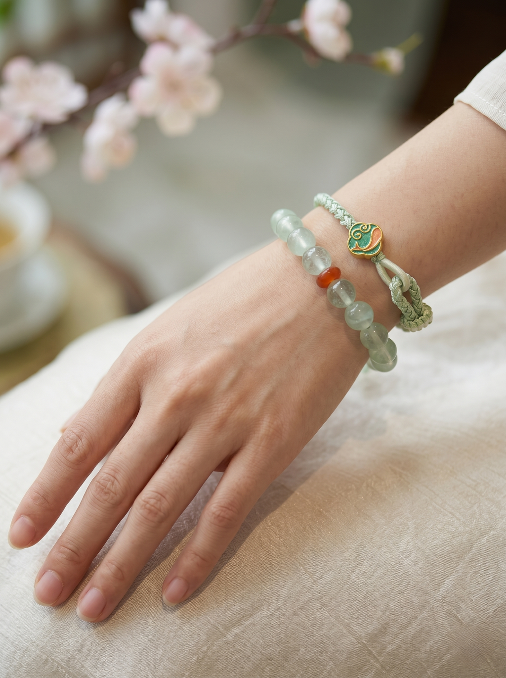 ORIENTAL VIBE | Pure Brightness "Serene Spring" Hand-Woven Dragon Scale Bracelet with Single-Loop Clasp Ends, Adjustable