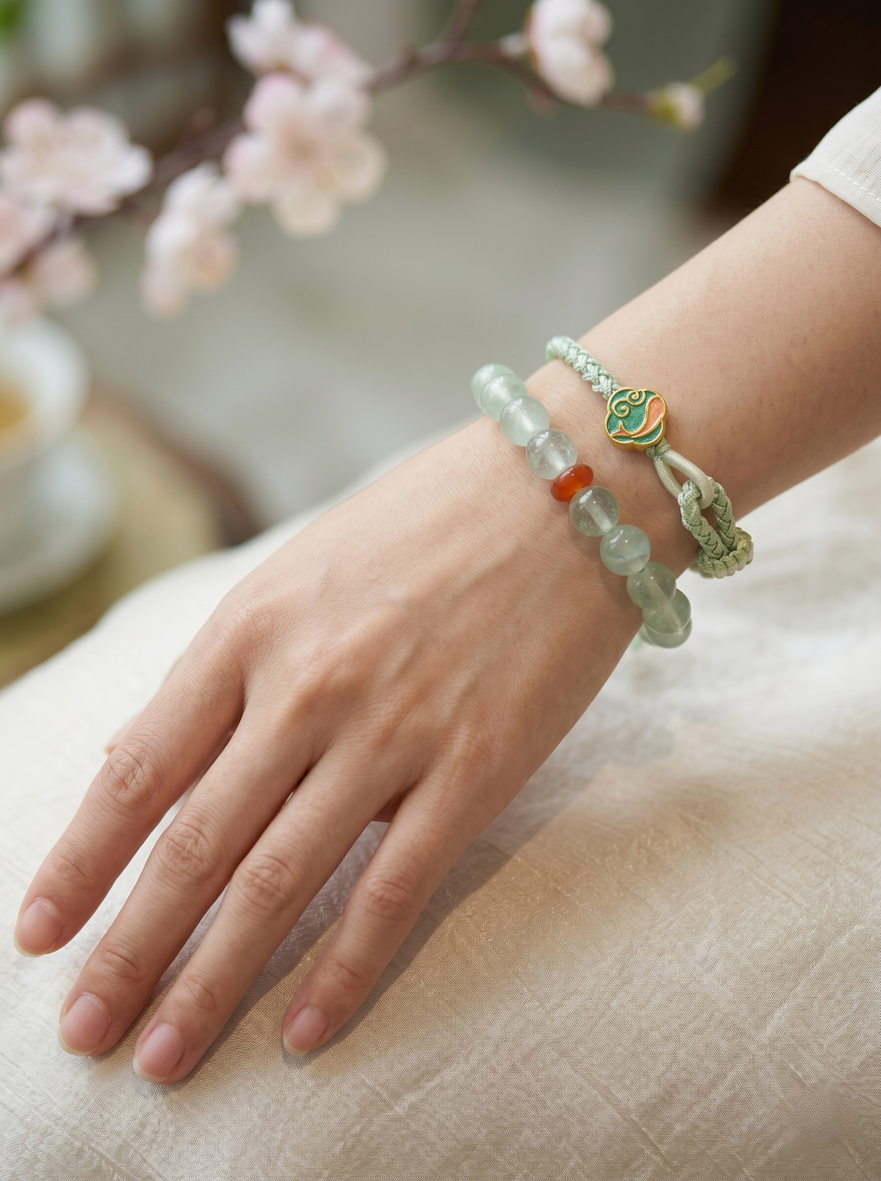 ORIENTAL VIBE | Pure Brightness "Serene Spring" Hand-Woven Dragon Scale Bracelet with Single-Loop Clasp Ends, Adjustable