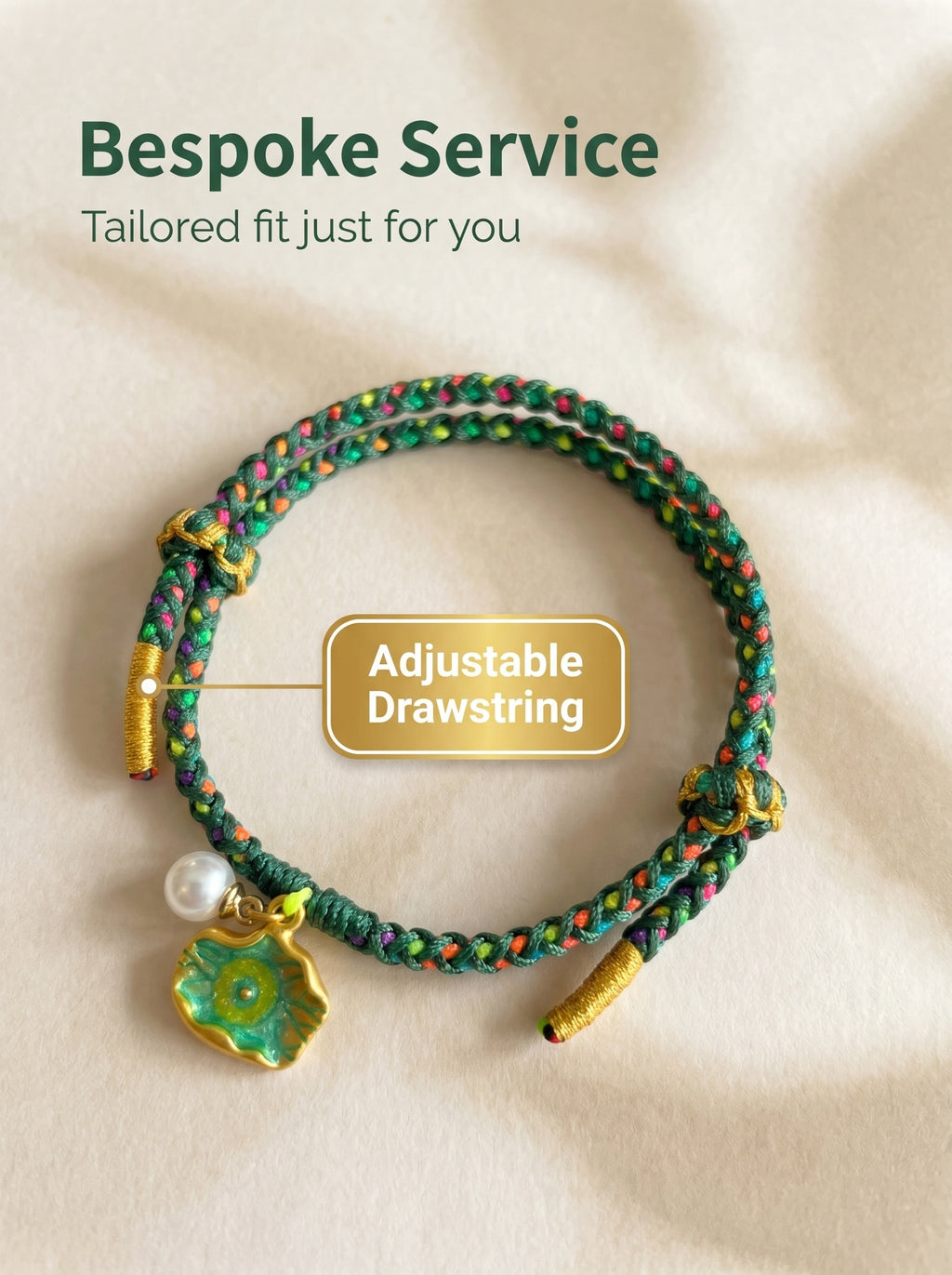 ORIENTAL VIBE | Start of Summer Handcrafted Dragon Scale Bracelet with Lotus Leaf & Seedpod Charms, Gold Wire Wrapped Closure & Double-Loop Clasp, Adjustable