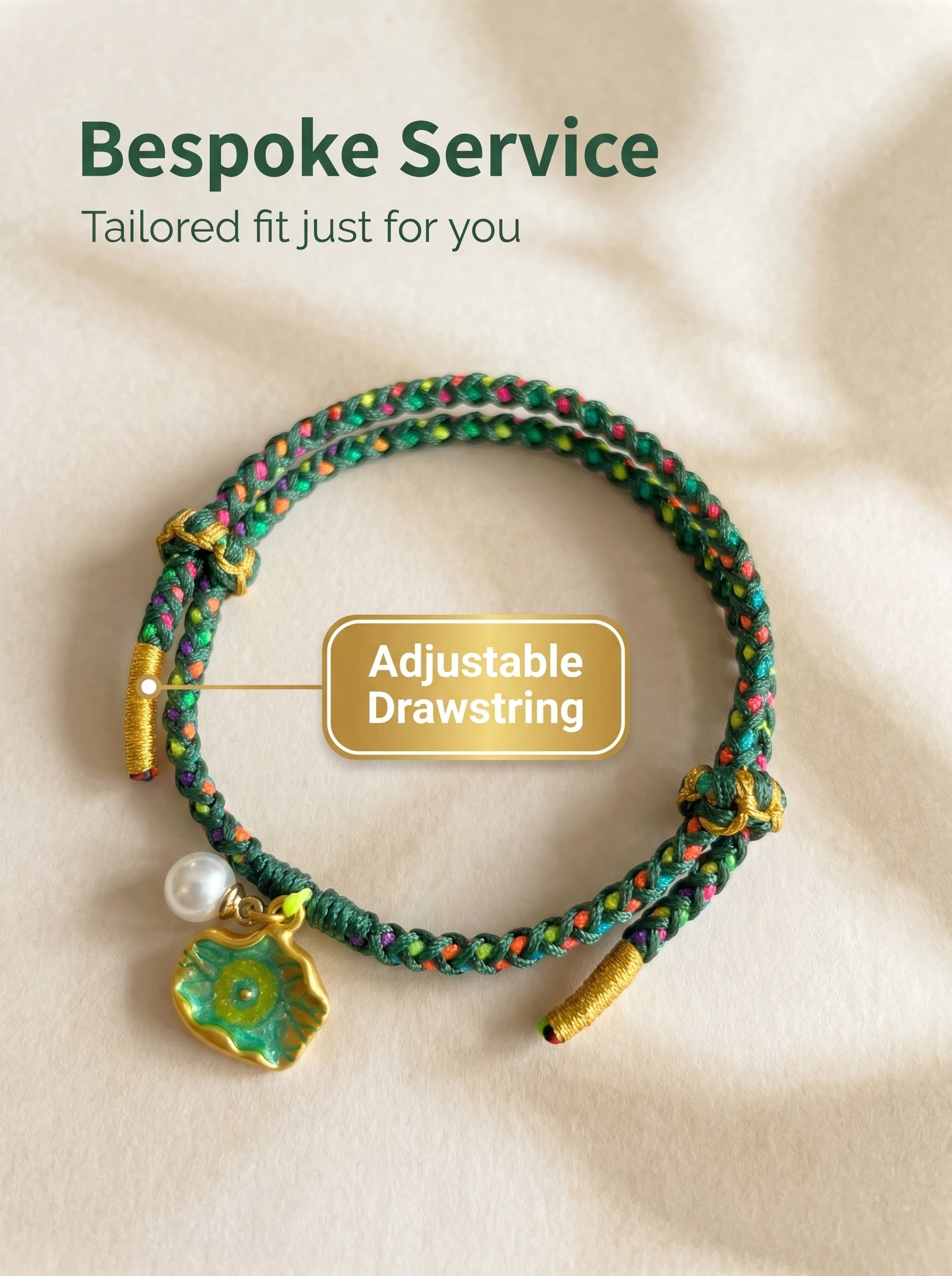 ORIENTAL VIBE | Start of Summer Handcrafted Dragon Scale Bracelet with Lotus Leaf & Seedpod Charms, Gold Wire Wrapped Closure & Double-Loop Clasp, Adjustable