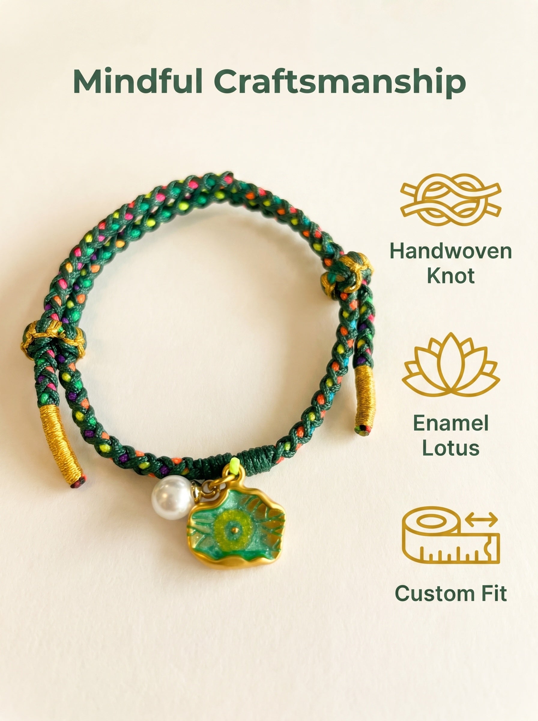 ORIENTAL VIBE | Start of Summer Handcrafted Dragon Scale Bracelet with Lotus Leaf & Seedpod Charms, Gold Wire Wrapped Closure & Double-Loop Clasp, Adjustable