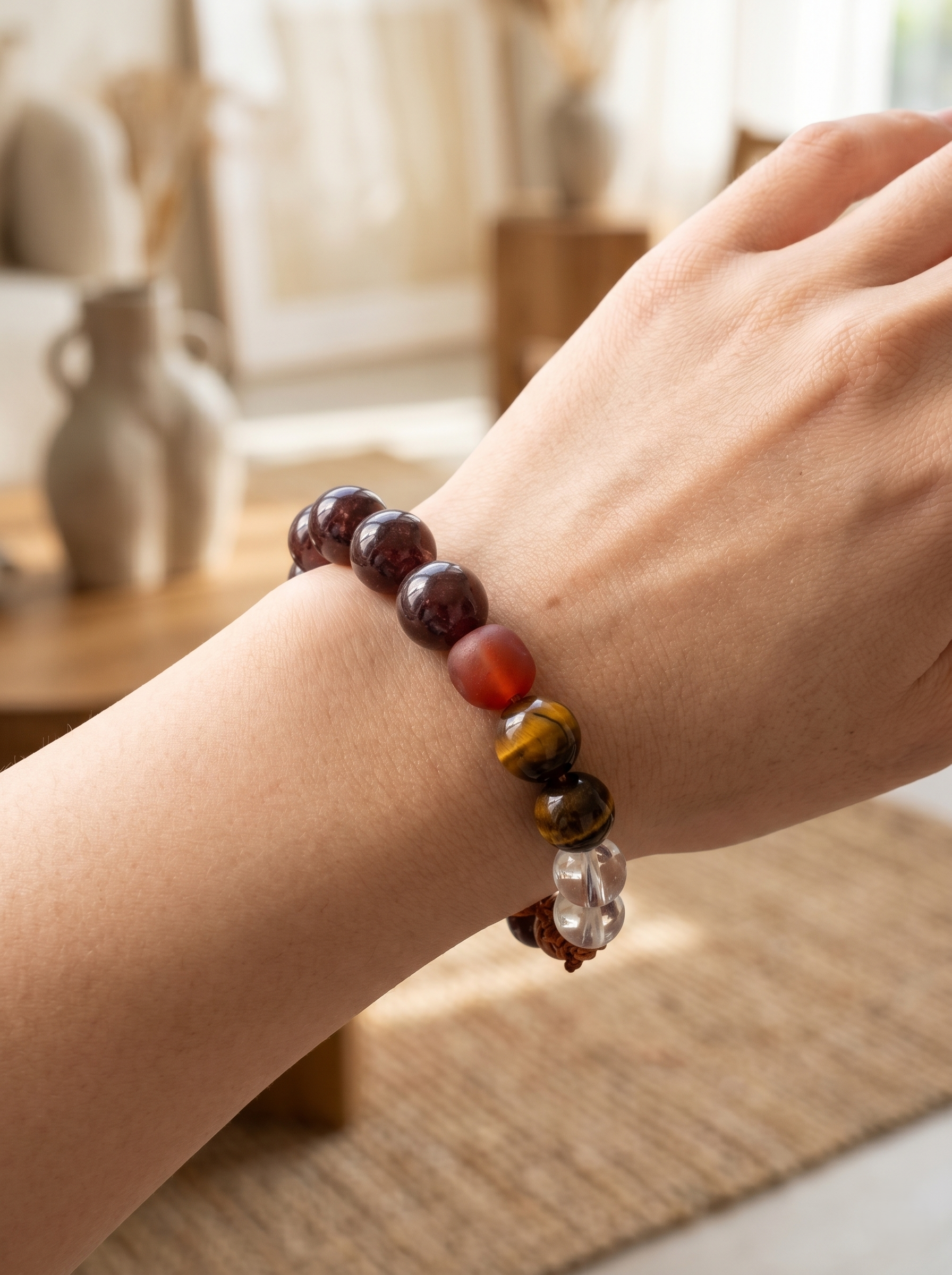 ORIENTAL VIBE | Sagittarius Crystal Energy Bracelet – Handcrafted Tiger’s Eye & Clear Quartz Guardian Cord for Good Luck & Freedom