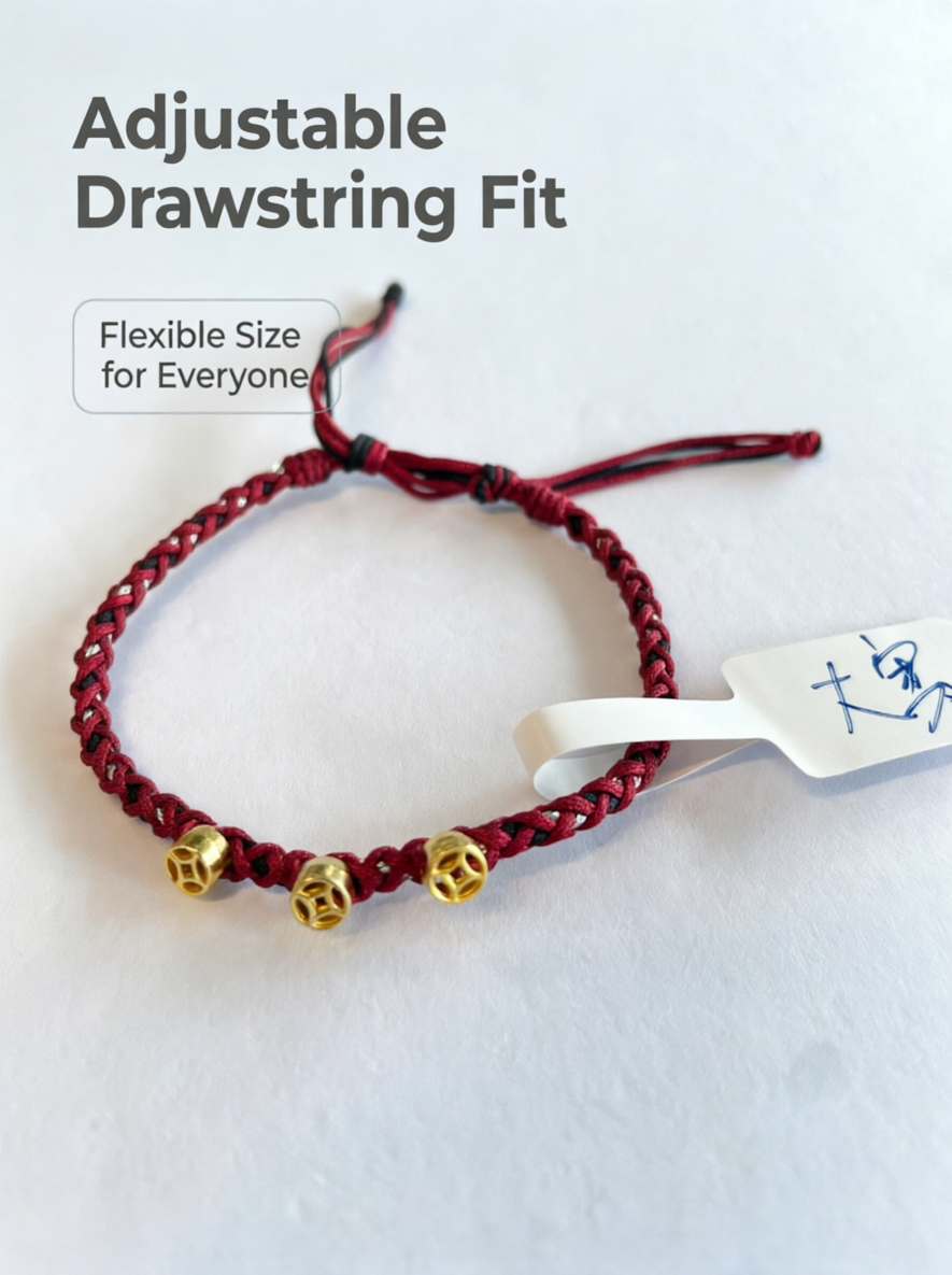ORIENTAL VIBE | "Major Cold" Hand-Woven Dragon Scale Bracelet, Featuring Golden Fortune Coin & Effortless Drawstring Ends