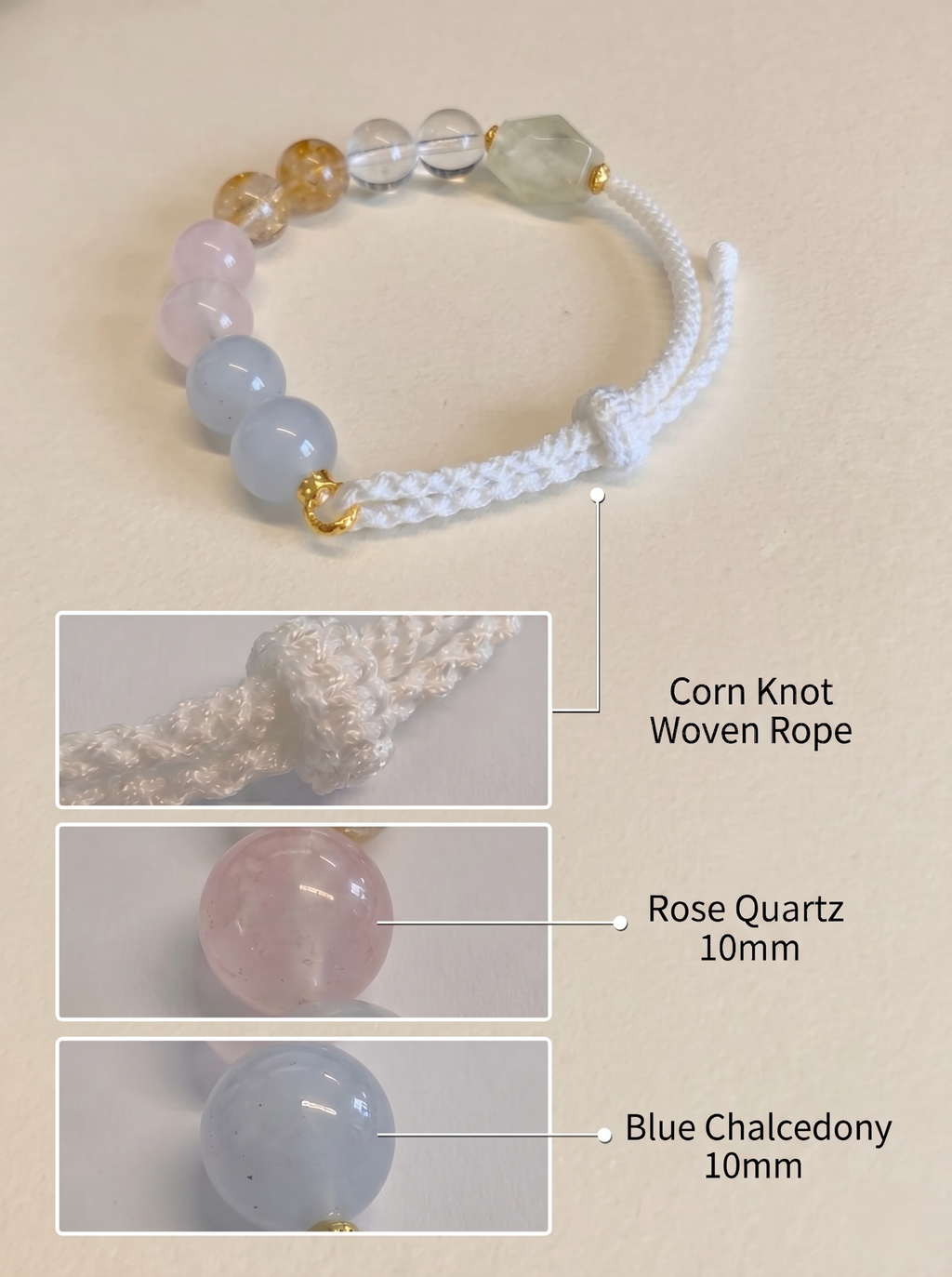 ORIENTAL VIBE Virgo Zodiac Crystal Energy Bracelet - Hand-Woven Citrine & Clear Quartz Bracelet for Clarity & Protection