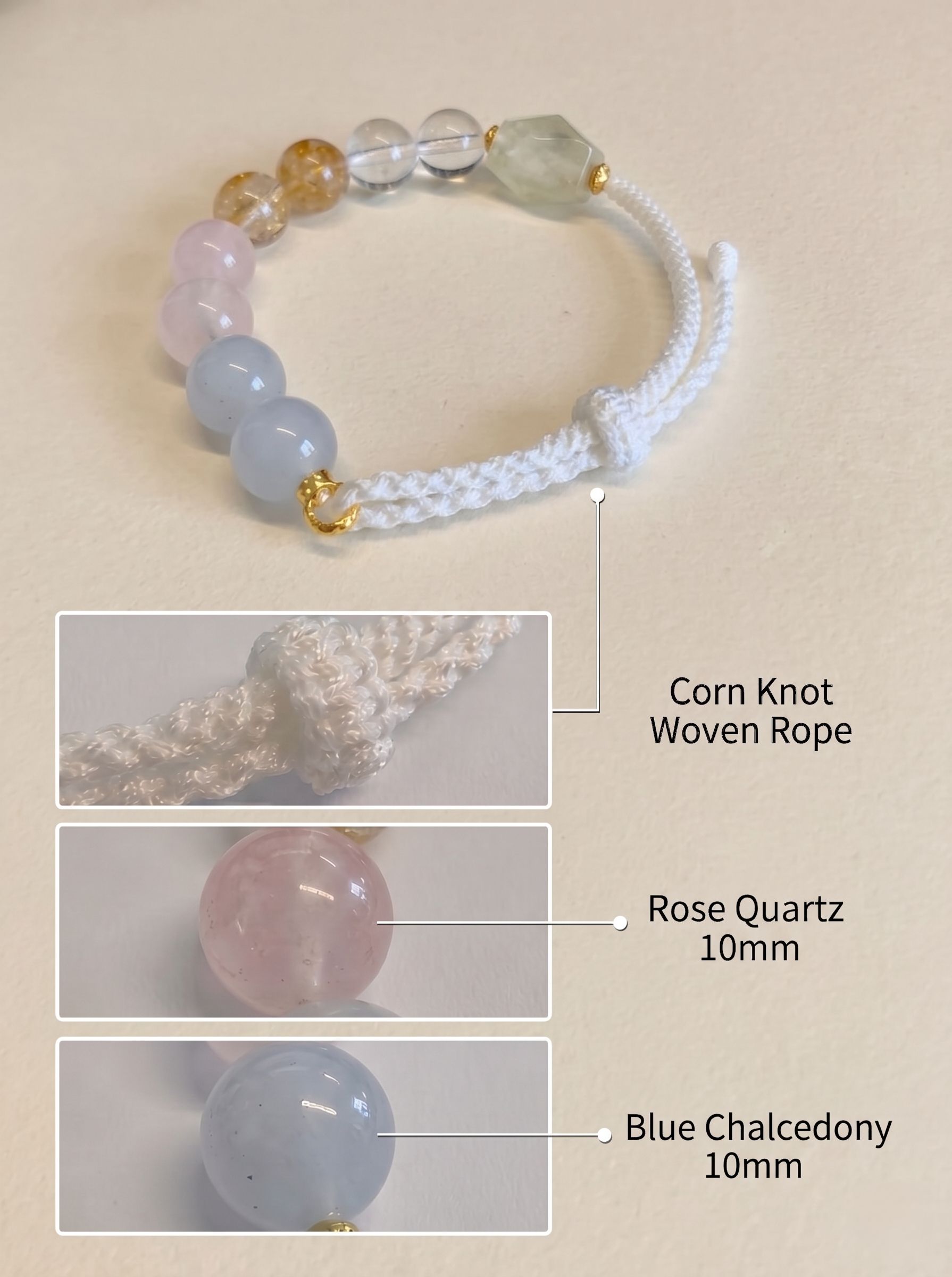 ORIENTAL VIBE Virgo Zodiac Crystal Energy Bracelet - Hand-Woven Citrine & Clear Quartz Bracelet for Clarity & Protection
