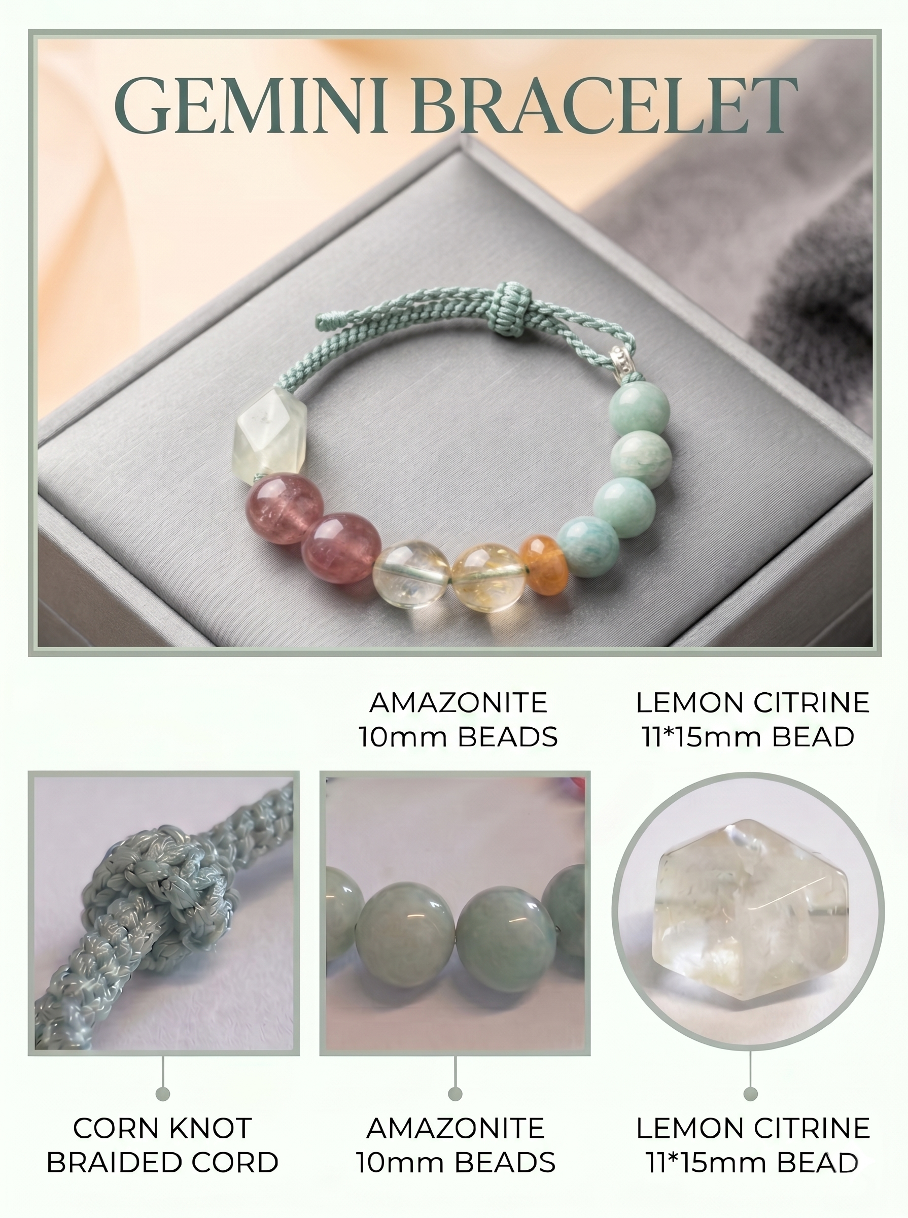 ORIENTAL VIBE Gemini Zodiac Crystal Energy Bracelet - Hand-Woven Healing Bracelet for Balance & Creativity
