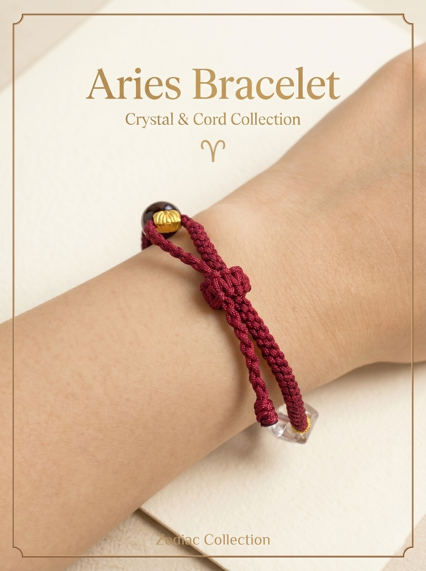 ORIENTAL VIBE Aries Zodiac Crystal Energy Bracelet - Hand-Woven Healing Bracelet for Courage & Action