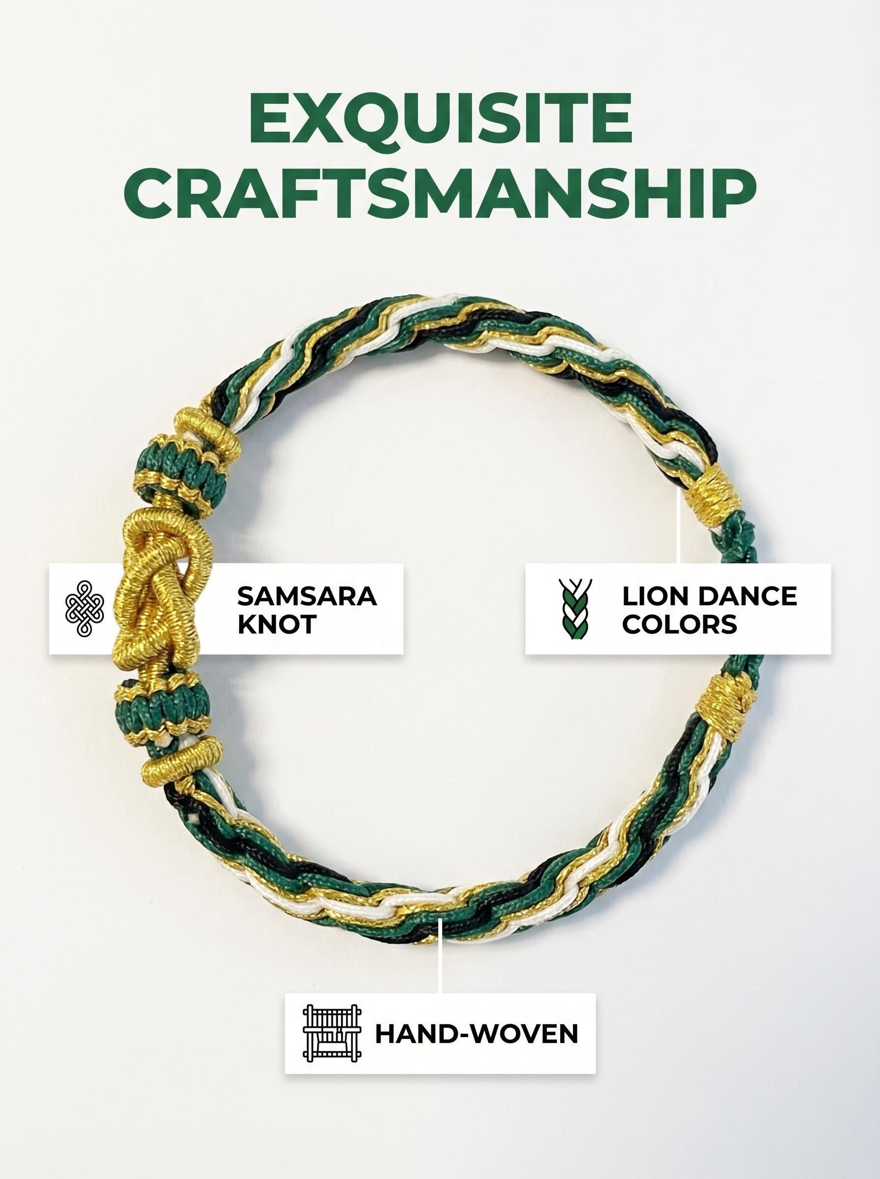 ORIENTAL VIBE "Wood Element · Infinite Growth" Lion Dance Series - Handwoven Samsara Bracelet