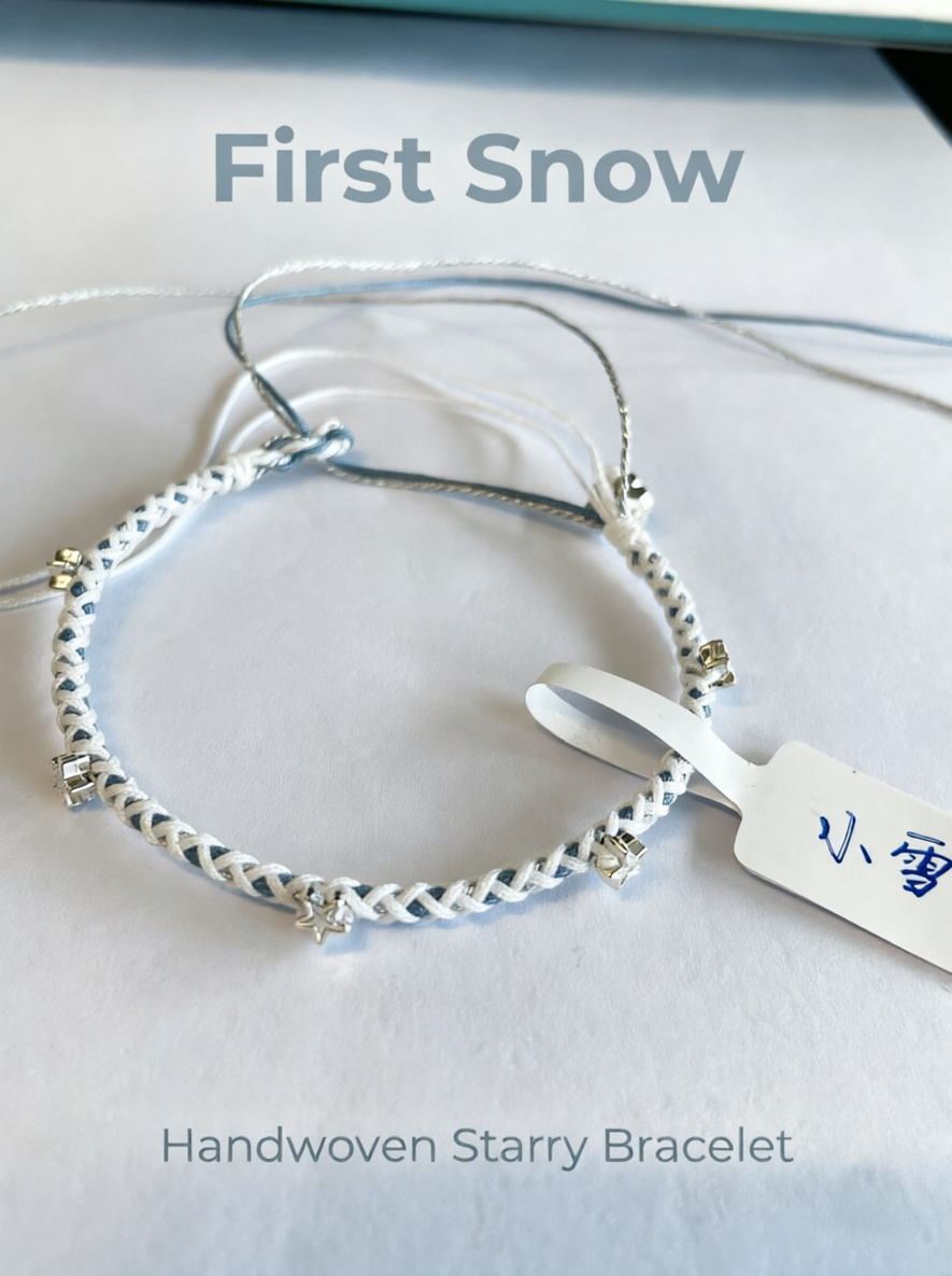 ORIENTAL VIBE | Light Snow Handcrafted Dragon Scale Bracelet Adorned with Multiple Silver-Toned Star Charms, Adjustable Drawstring