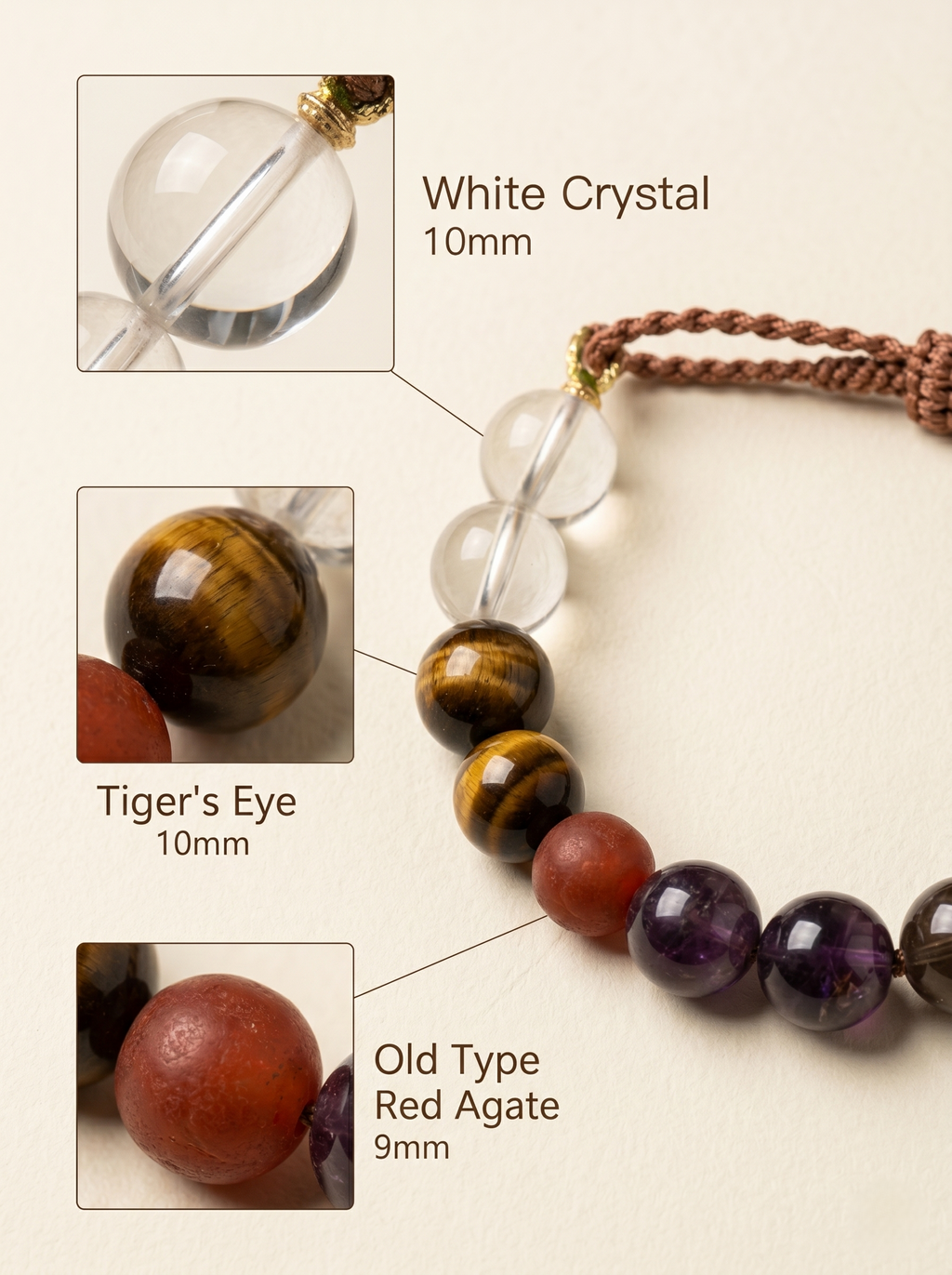 ORIENTAL VIBE | Sagittarius Crystal Energy Bracelet – Handcrafted Tiger’s Eye & Clear Quartz Guardian Cord for Good Luck & Freedom