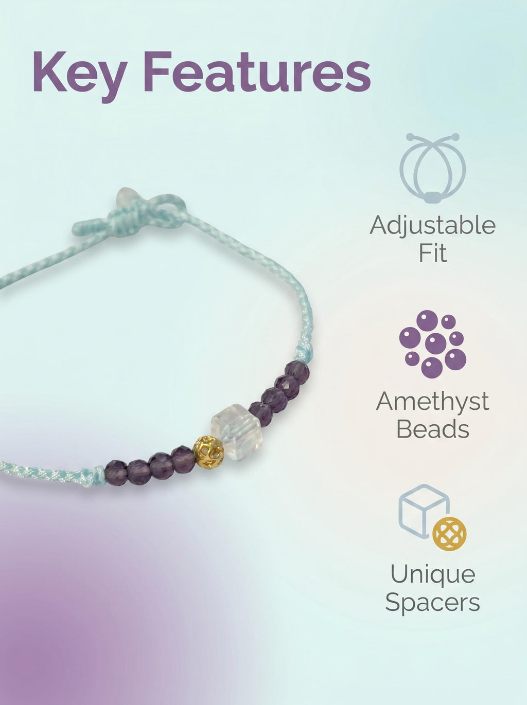 ORIENTAL VIBE | Light Blue Braided Cord Amethyst Bead Adjustable Bracelet