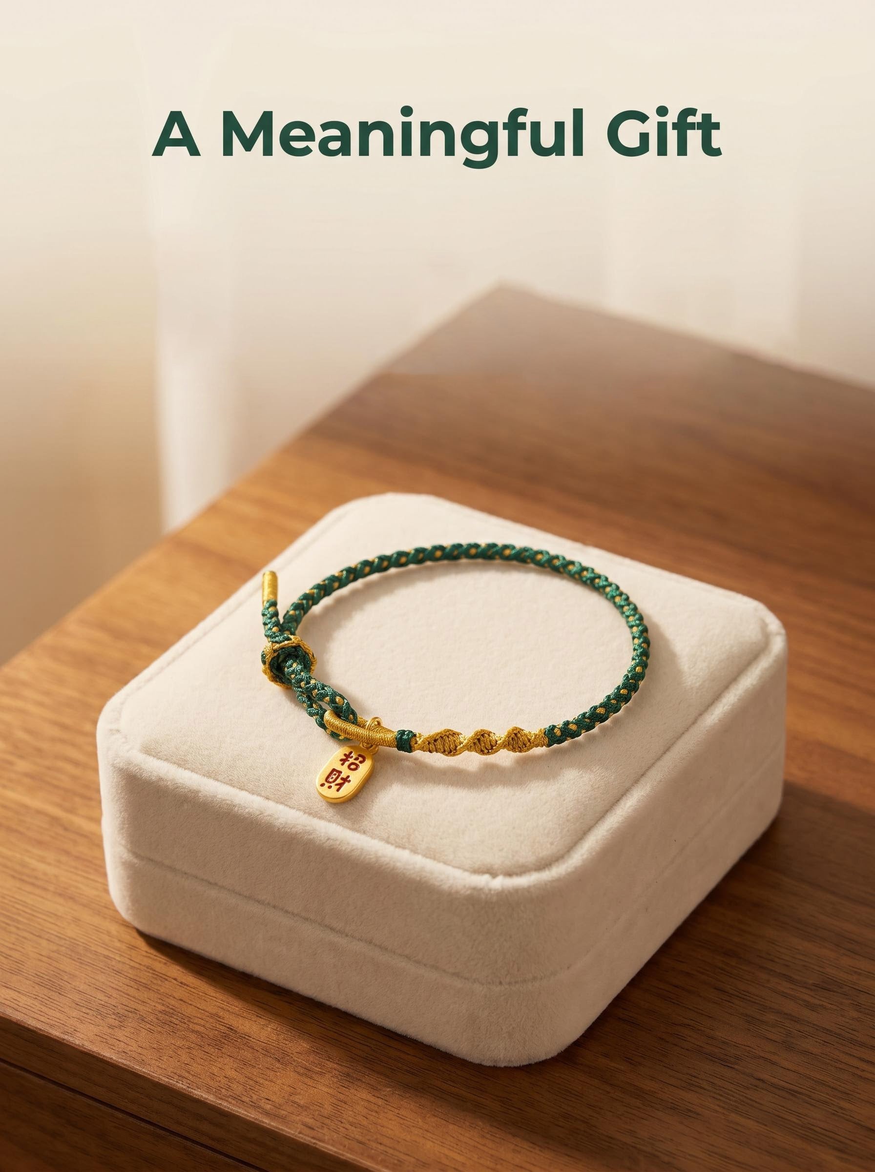 ORIENTAL VIBE | Grain in Ear Handcrafted Dragon Scale Bracelet with "Fortune & Blessing" Charm, Adjustable Sliding Button Knot, Convertible