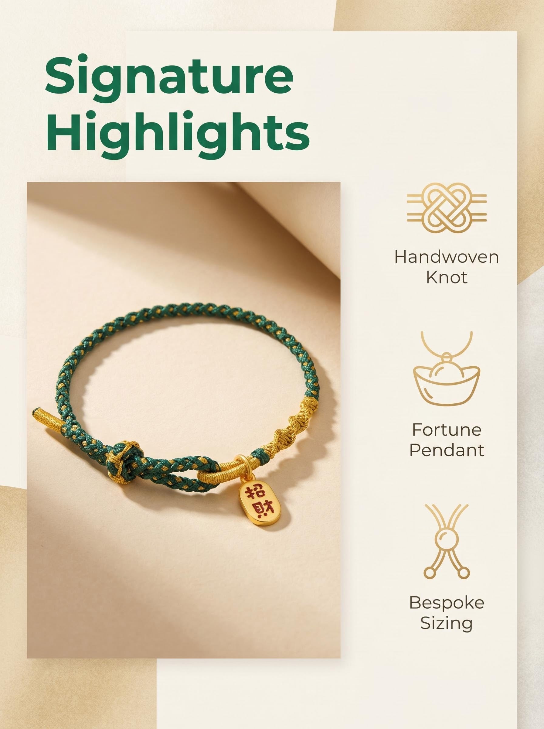 ORIENTAL VIBE | Grain in Ear Handcrafted Dragon Scale Bracelet with "Fortune & Blessing" Charm, Adjustable Sliding Button Knot, Convertible