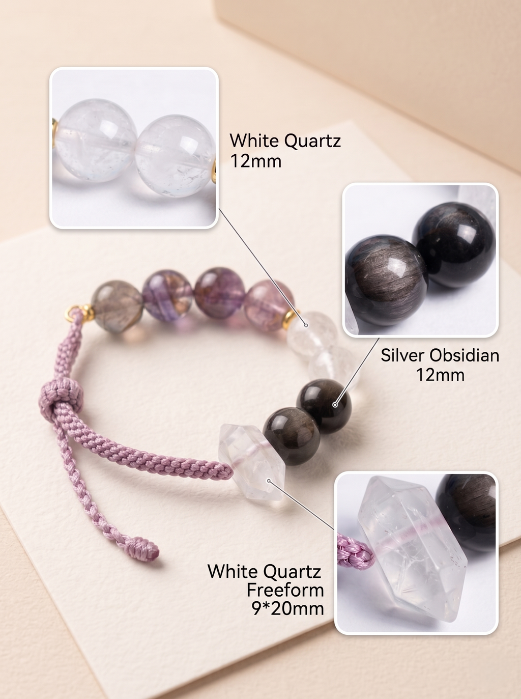 ORIENTAL VIBE Leo Zodiac Crystal Energy Bracelet - Hand-Woven Amethyst & Clear Quartz Bracelet for Regal Confidence