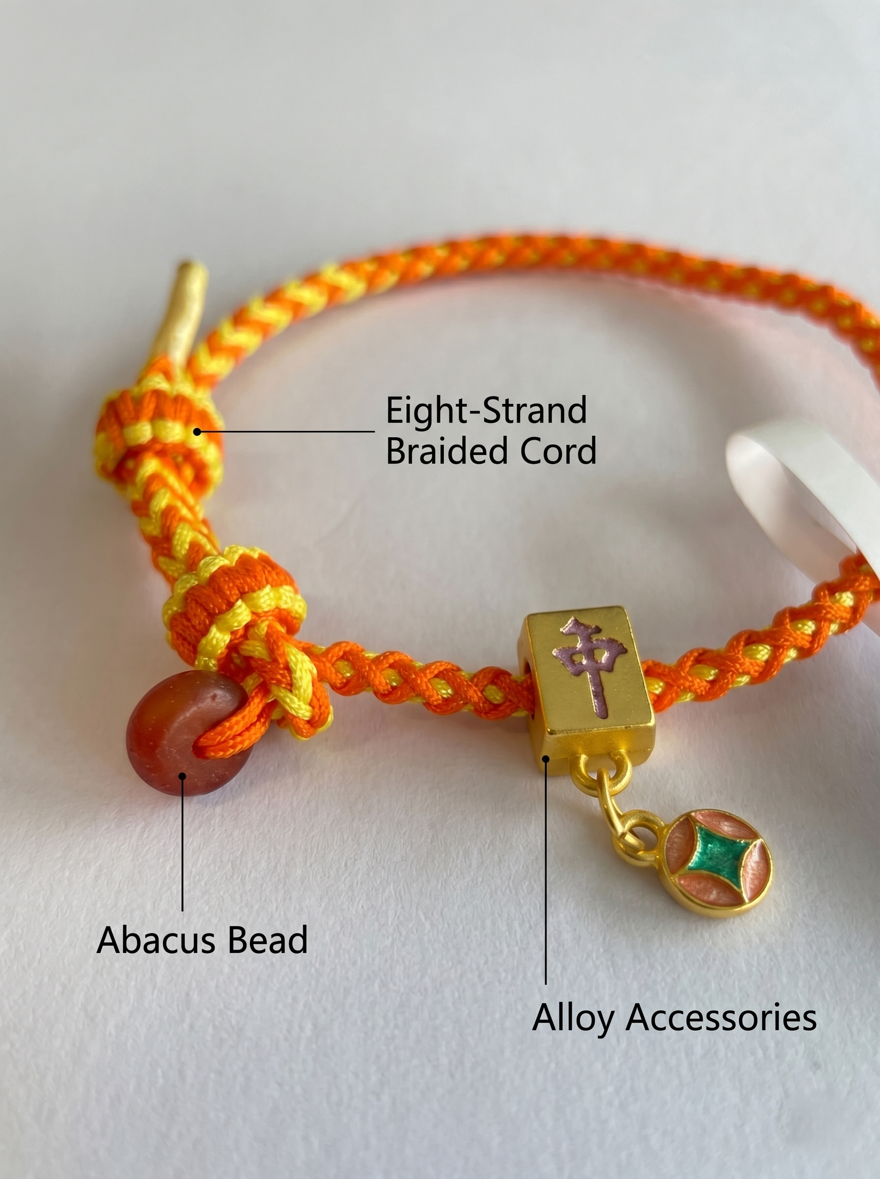 ORIENTAL VIBE | "Summer Solstice" Hand-Woven Dragon Scale Bracelet, Featuring Guochao Mahjong "Chung" Element, Lustrous Vermilion Beads & Gold Wire Wrapping, Adjustable