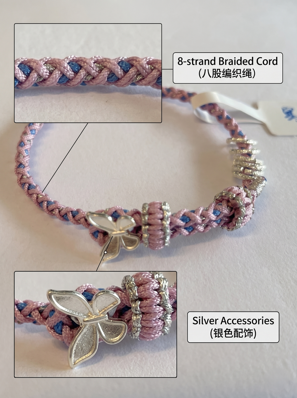 ORIENTAL VIBE | Cold Dew Handcrafted Dragon Scale Bracelet with Silver Metamorphosis Butterfly & Chilled Silver Rings, Layered Braided Buckle Details, Adjustable