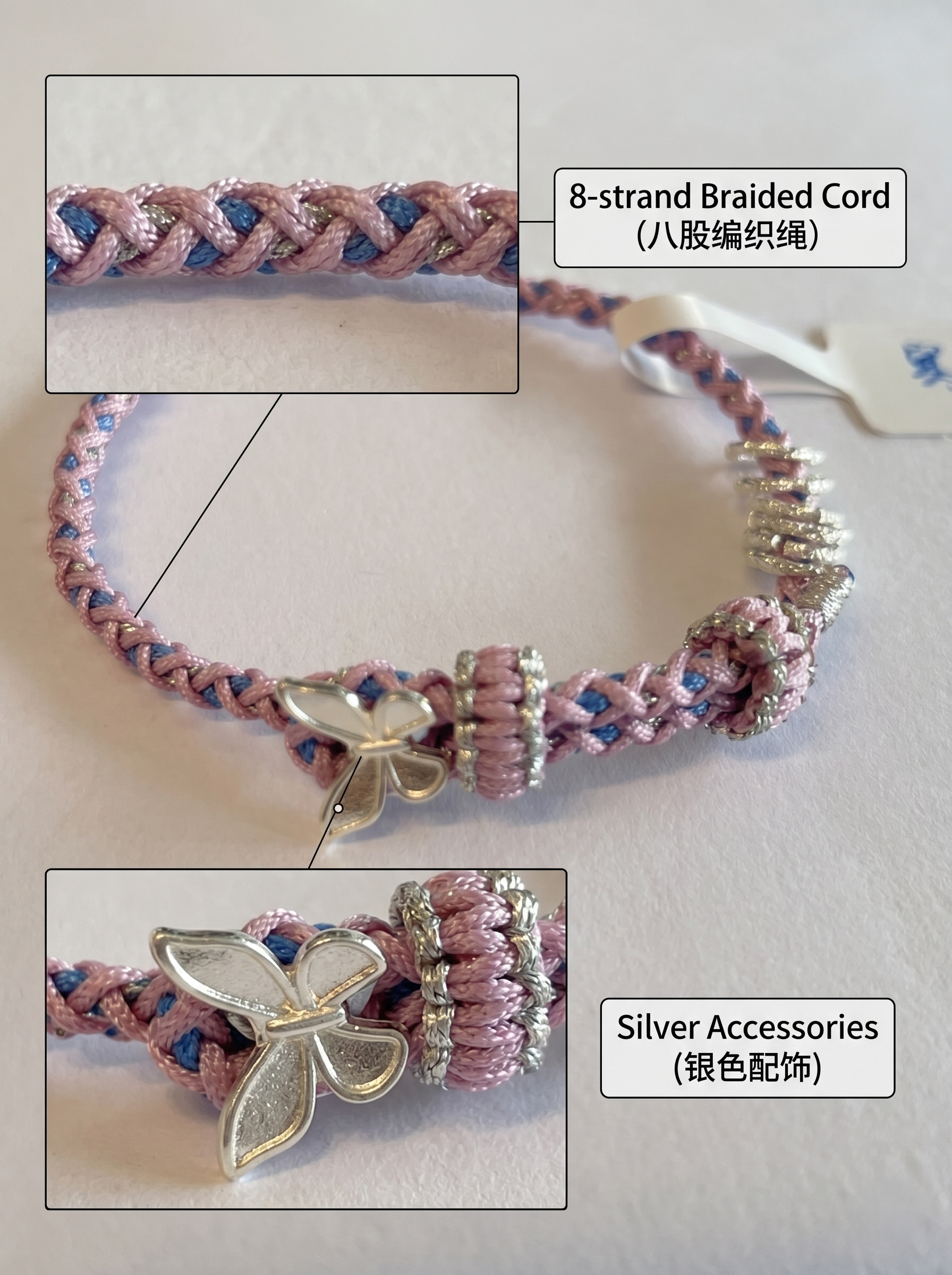 ORIENTAL VIBE | Cold Dew Handcrafted Dragon Scale Bracelet with Silver Metamorphosis Butterfly & Chilled Silver Rings, Layered Braided Buckle Details, Adjustable