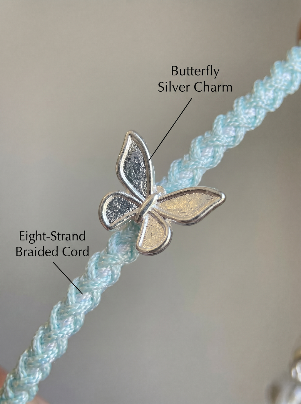 ORIENTAL VIBE | Rain Water "Spring Rain Nurtures All" Pale blueHand-Woven Dragon Scale Bracelet with Silver Butterfly Charm