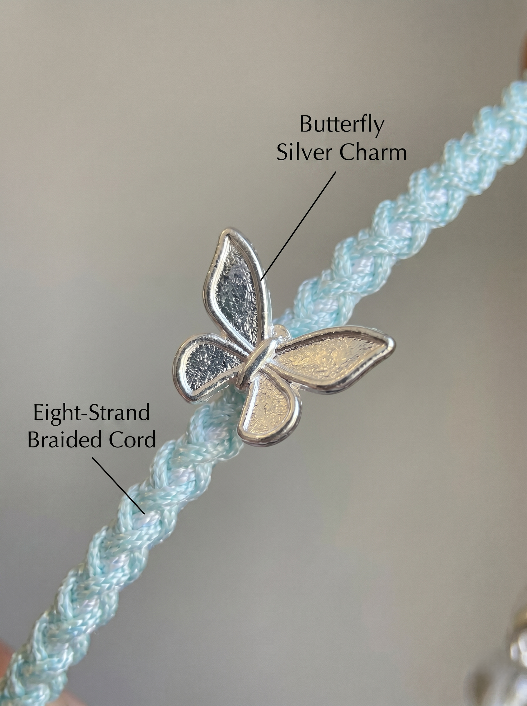 ORIENTAL VIBE | Rain Water "Spring Rain Nurtures All" Pale blueHand-Woven Dragon Scale Bracelet with Silver Butterfly Charm