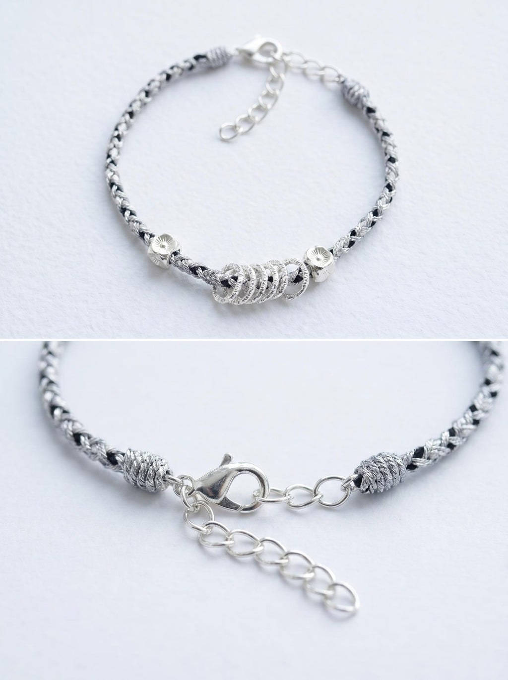 ORIENTAL VIBE | "Heavy Snow" Hand-Woven Dragon Scale Bracelet, Featuring Silvery Rings & Relief-Sculpted Blossom, with a Sleek Metallic Clasp