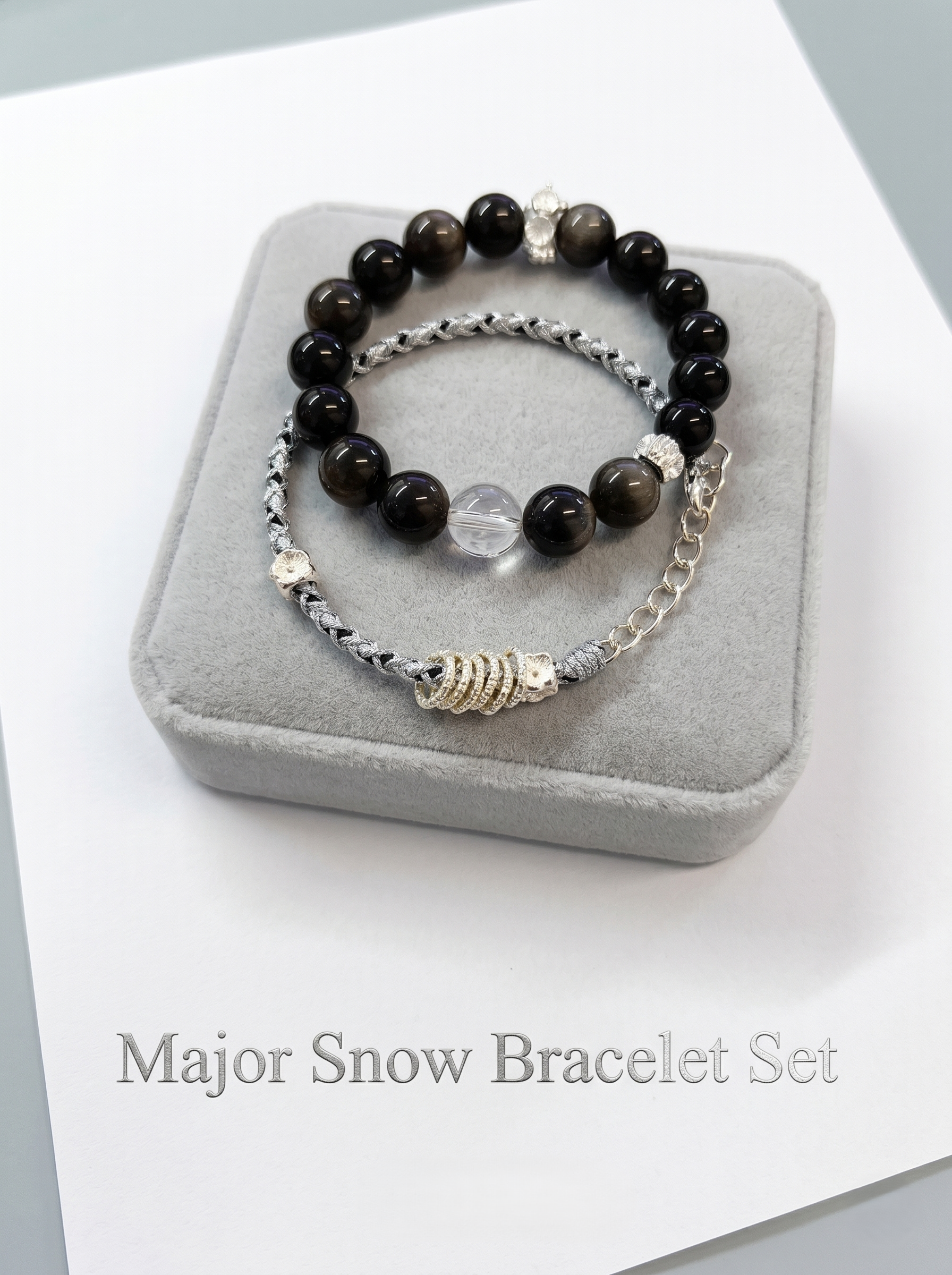 ORIENTAL VIBE | "Heavy Snow" Hand-Woven Dragon Scale Bracelet, Featuring Silvery Rings & Relief-Sculpted Blossom, with a Sleek Metallic Clasp
