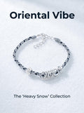 ORIENTAL VIBE | "Heavy Snow" Hand-Woven Dragon Scale Bracelet, Featuring Silvery Rings & Relief-Sculpted Blossom, with a Sleek Metallic Clasp