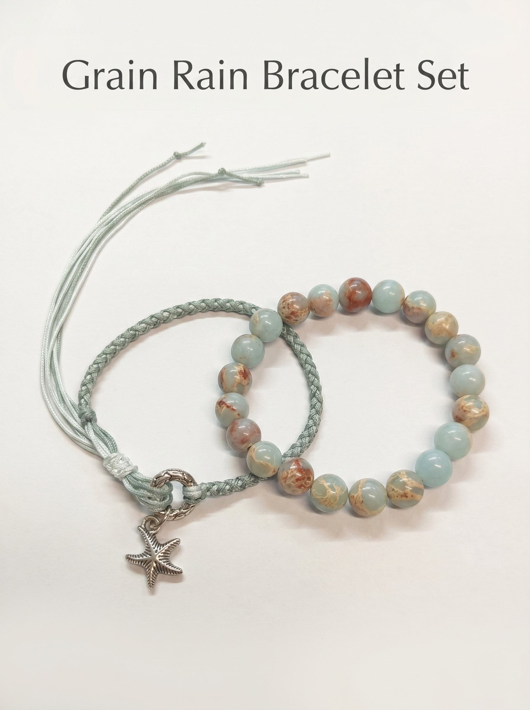 ORIENTAL VIBE | Grain Rain Hand-Woven Dragon Scale Bracelet with Engraved Antique Silver Ring & Starfish Charm, Long Tassel Accent, Adjustable