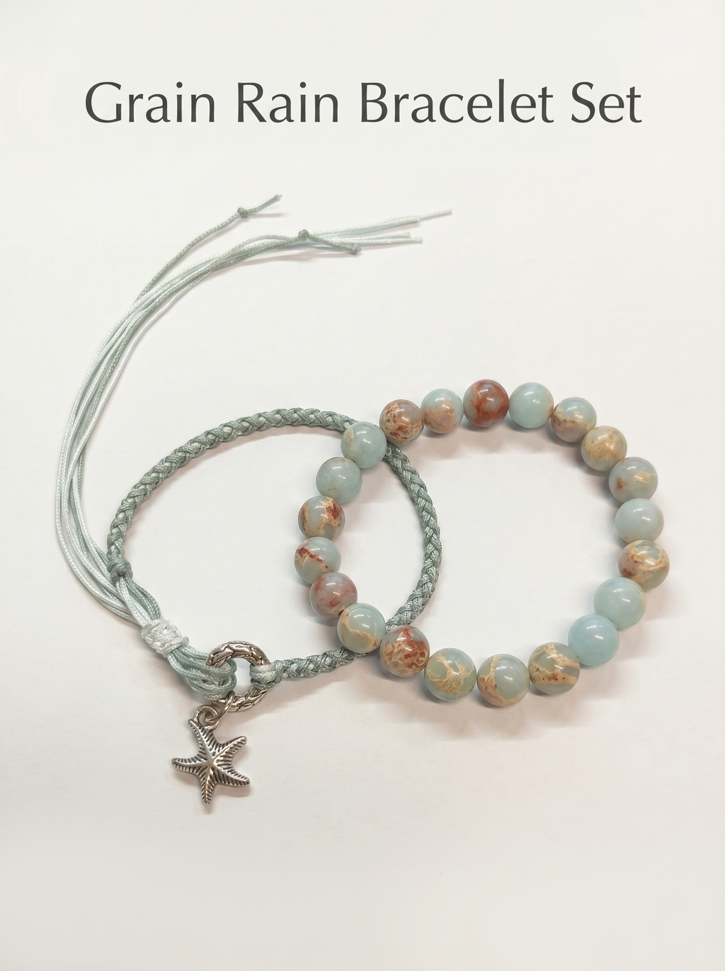ORIENTAL VIBE | Grain Rain Hand-Woven Dragon Scale Bracelet with Engraved Antique Silver Ring & Starfish Charm, Long Tassel Accent, Adjustable