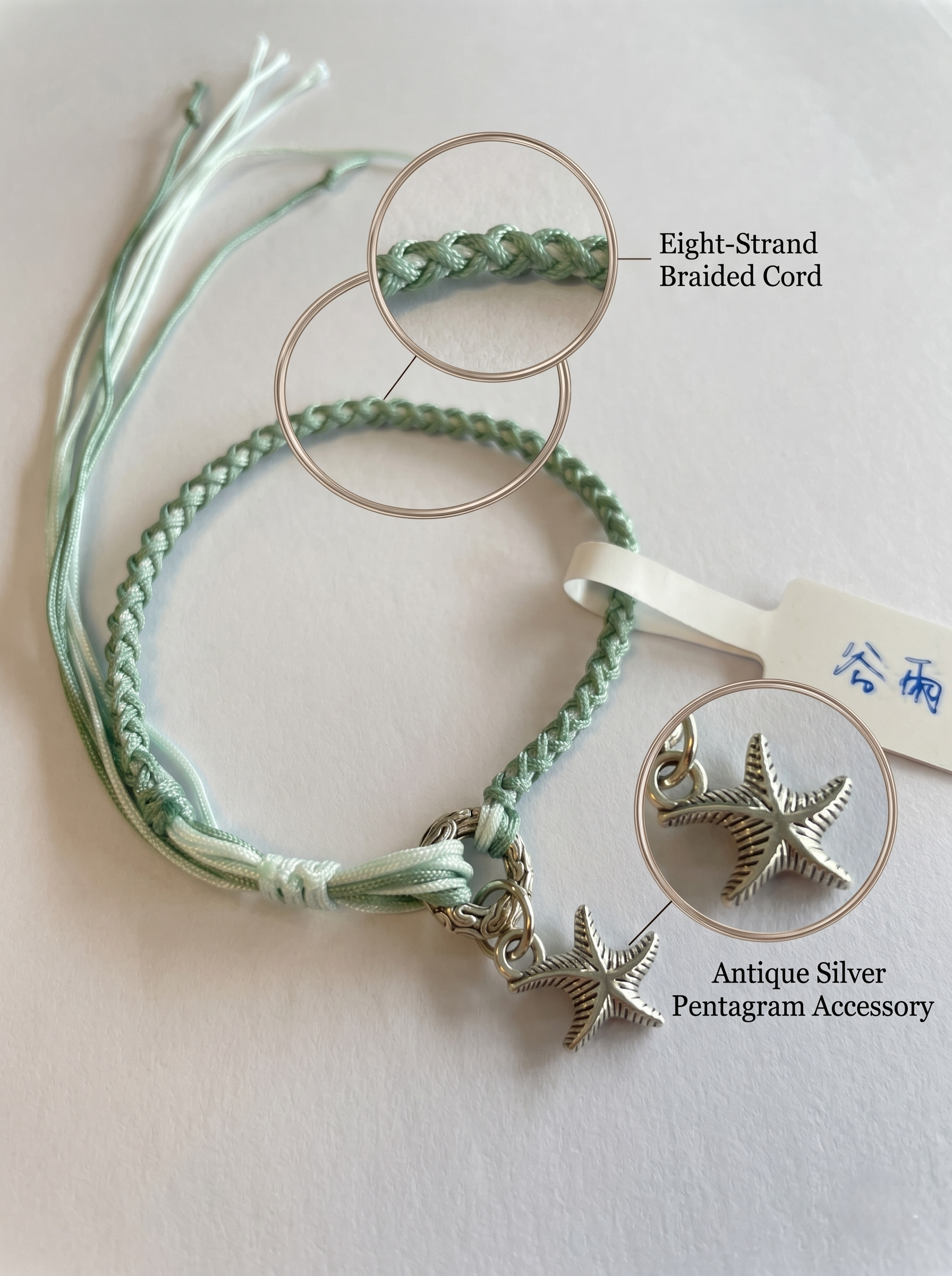 ORIENTAL VIBE | Grain Rain Hand-Woven Dragon Scale Bracelet with Engraved Antique Silver Ring & Starfish Charm, Long Tassel Accent, Adjustable