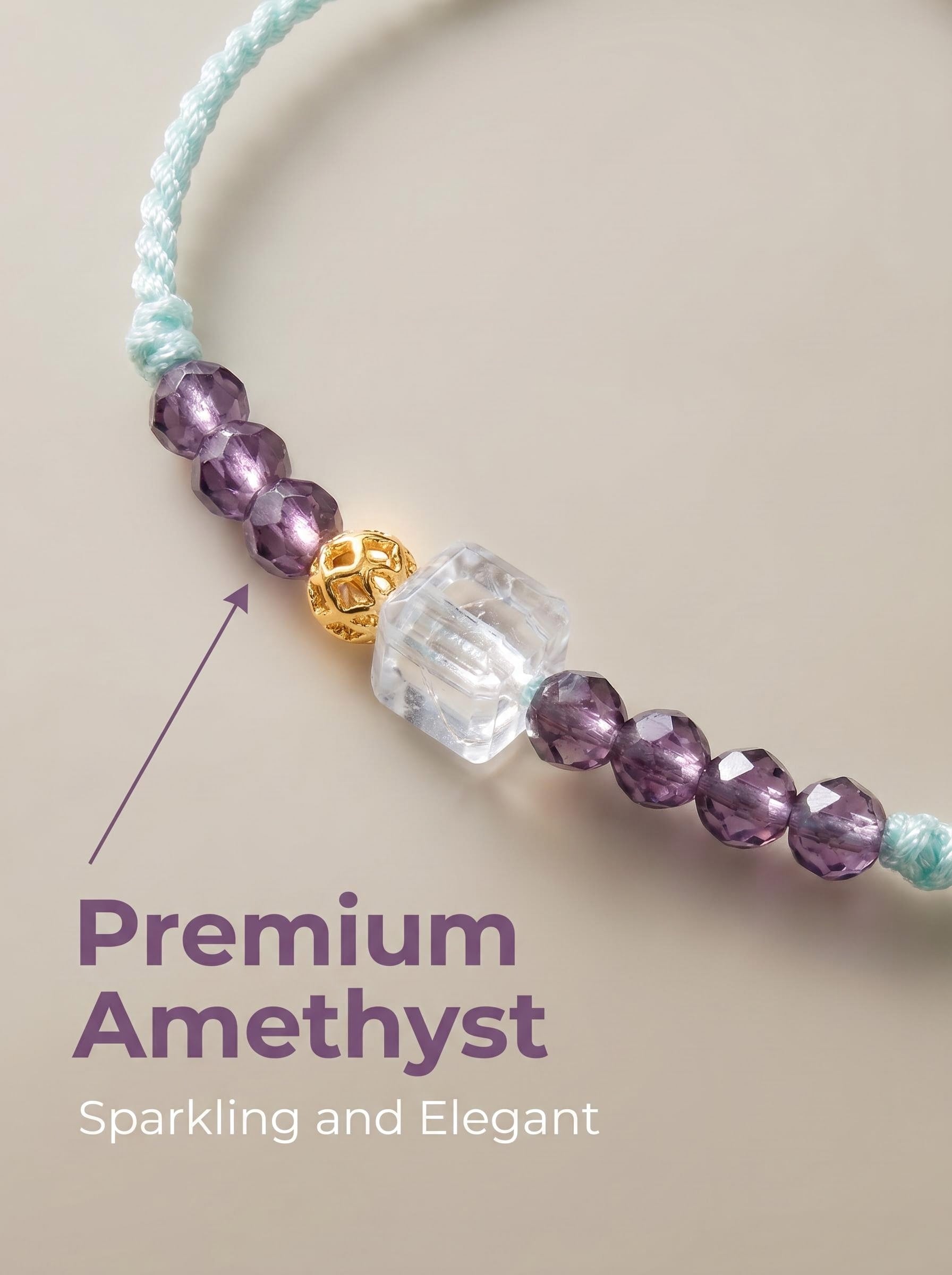 ORIENTAL VIBE | Light Blue Braided Cord Amethyst Bead Adjustable Bracelet