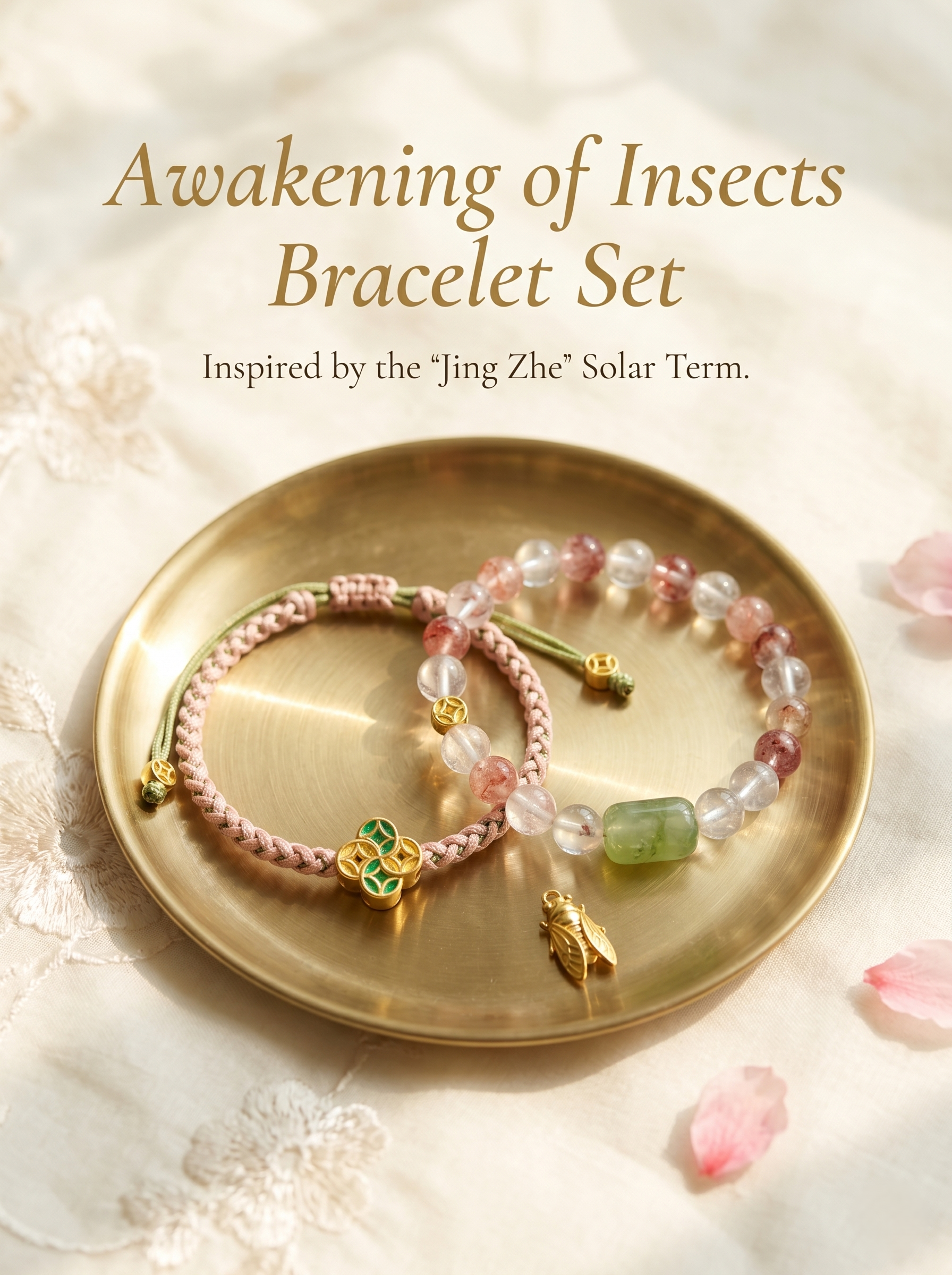 ORIENTAL VIBE | Awakening of Insects "The Spring of Awakening" Hand-Woven Dragon Scale Bracelet with Copper Coin & Clover Charms, Adjustable