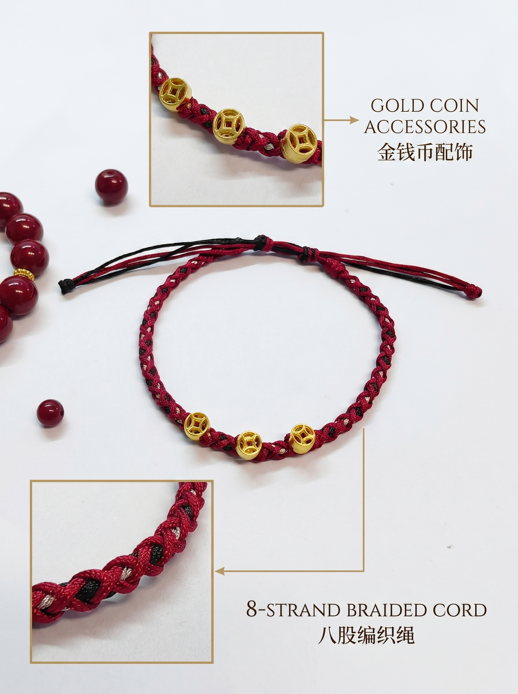 ORIENTAL VIBE | "Major Cold" Hand-Woven Dragon Scale Bracelet, Featuring Golden Fortune Coin & Effortless Drawstring Ends