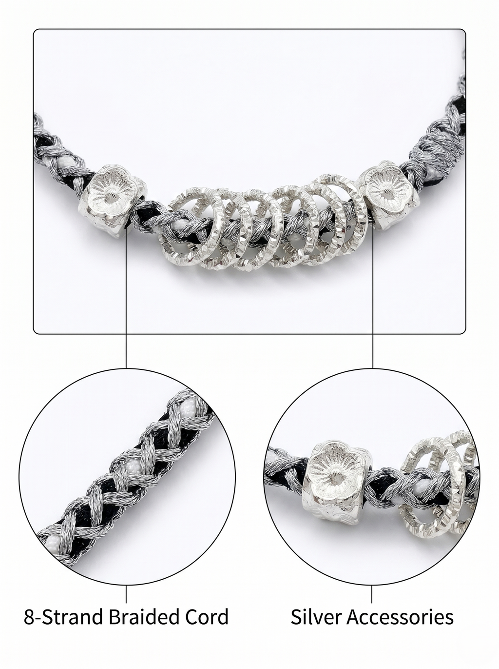 ORIENTAL VIBE | "Heavy Snow" Hand-Woven Dragon Scale Bracelet, Featuring Silvery Rings & Relief-Sculpted Blossom, with a Sleek Metallic Clasp