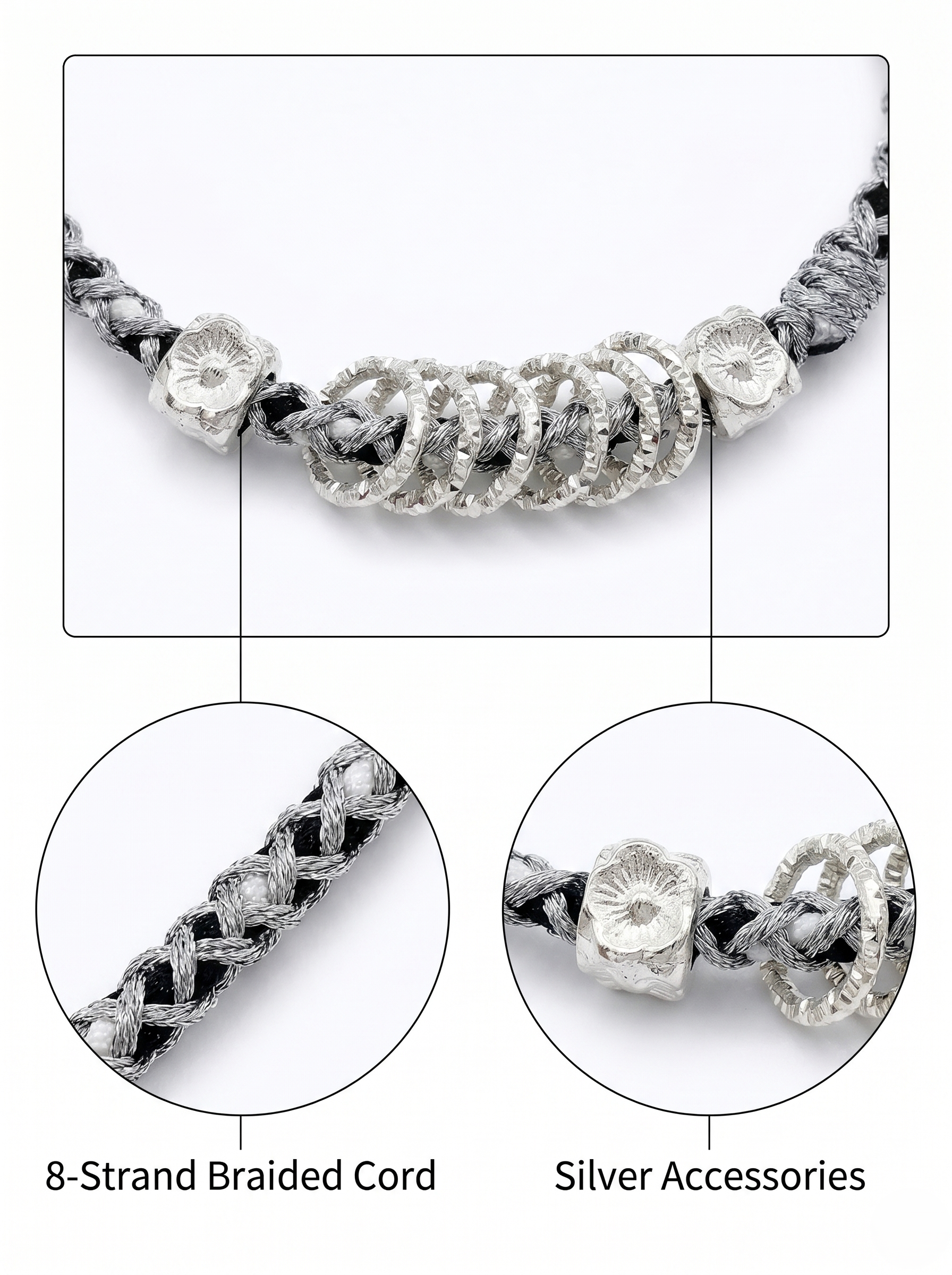 ORIENTAL VIBE | "Heavy Snow" Hand-Woven Dragon Scale Bracelet, Featuring Silvery Rings & Relief-Sculpted Blossom, with a Sleek Metallic Clasp