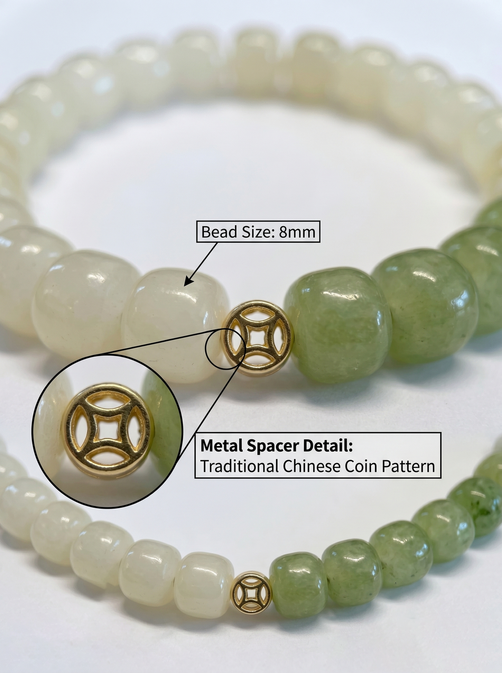 ORIENTAL VIBE | Beginning of Spring "Awakening of Spring" Tender green Hand-Woven Dragon Scale Bracelet with Peach Blossom Accent, Adjustable