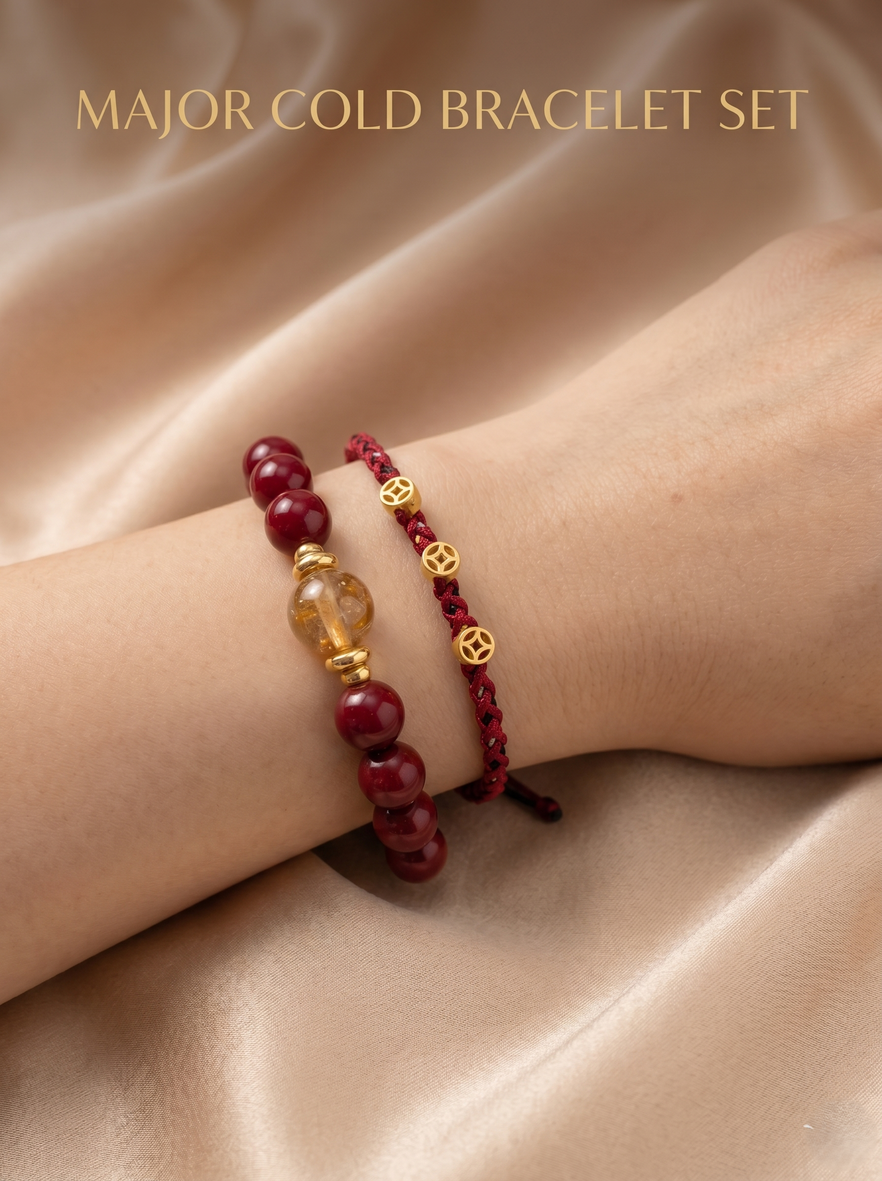 ORIENTAL VIBE | "Major Cold" Hand-Woven Dragon Scale Bracelet, Featuring Golden Fortune Coin & Effortless Drawstring Ends