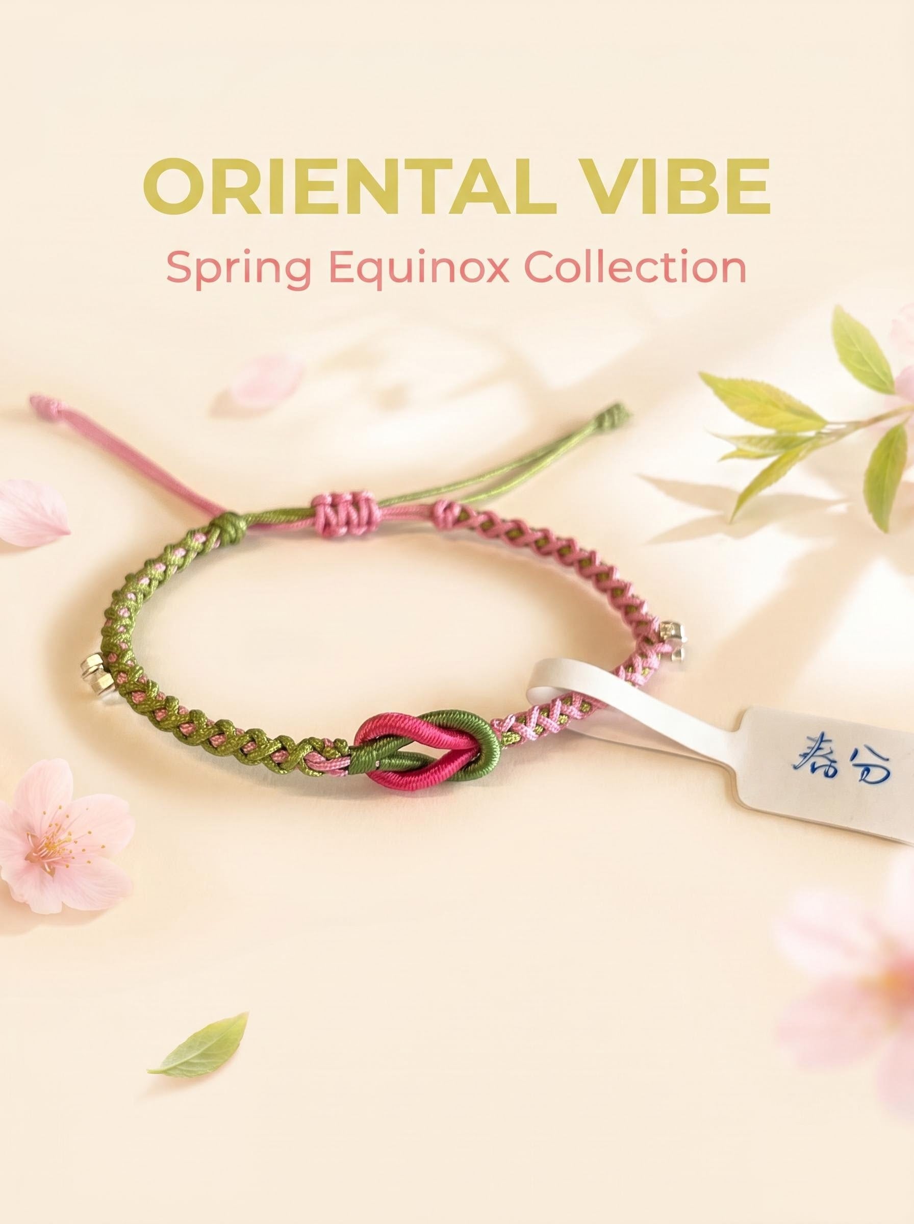 ORIENTAL VIBE | "Balanced Spring" Handcrafted Dragon Scale Braided Bracelet, Featuring Pink & Green Interwoven Button Knot, Adjustable