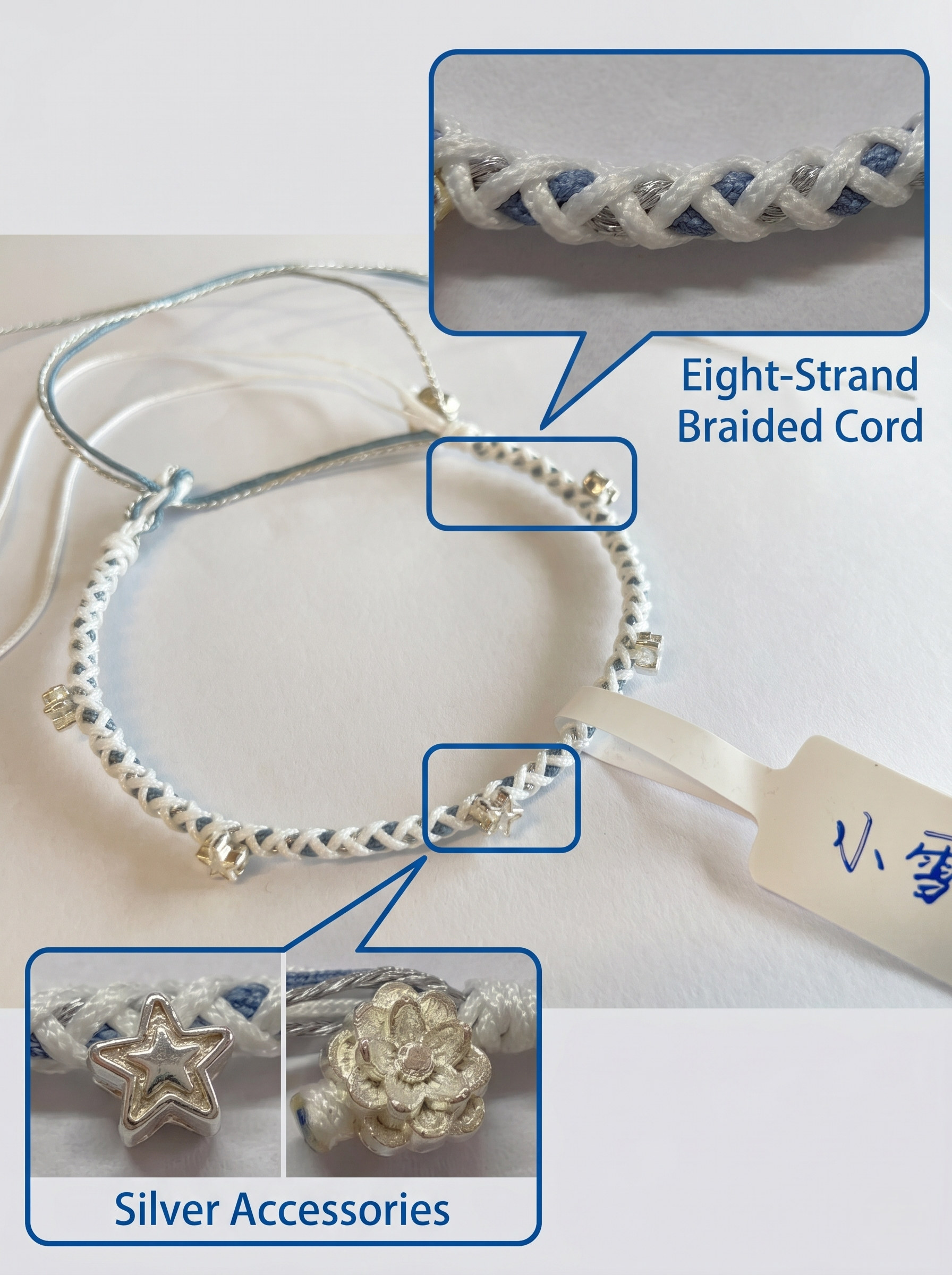 ORIENTAL VIBE | Light Snow Handcrafted Dragon Scale Bracelet Adorned with Multiple Silver-Toned Star Charms, Adjustable Drawstring
