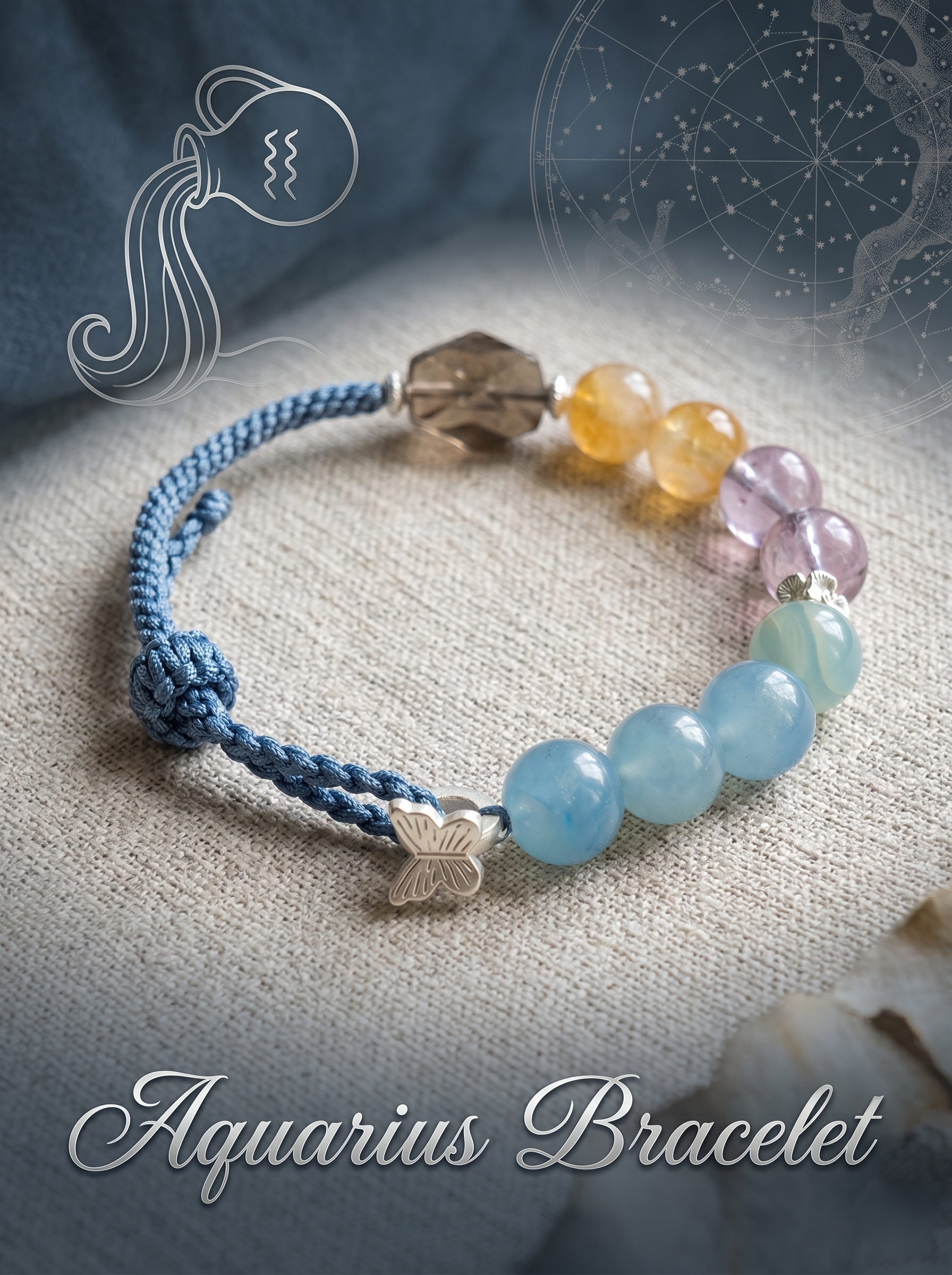 ORIENTAL VIBE Aquarius Energy Crystal Bracelet - Hand-Woven Crystal Healing Bracelet for Intuition & Clarity