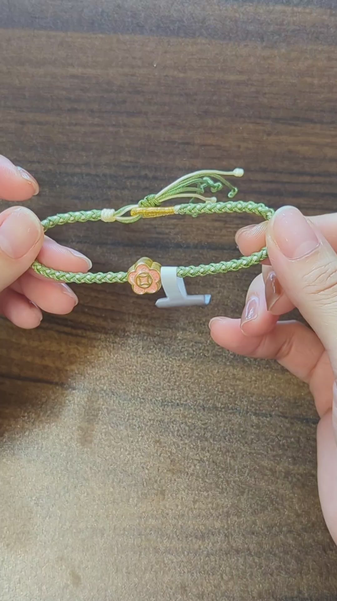 ORIENTAL VIBE | Beginning of Spring "Awakening of Spring" Tender green Hand-Woven Dragon Scale Bracelet with Peach Blossom Accent, Adjustable