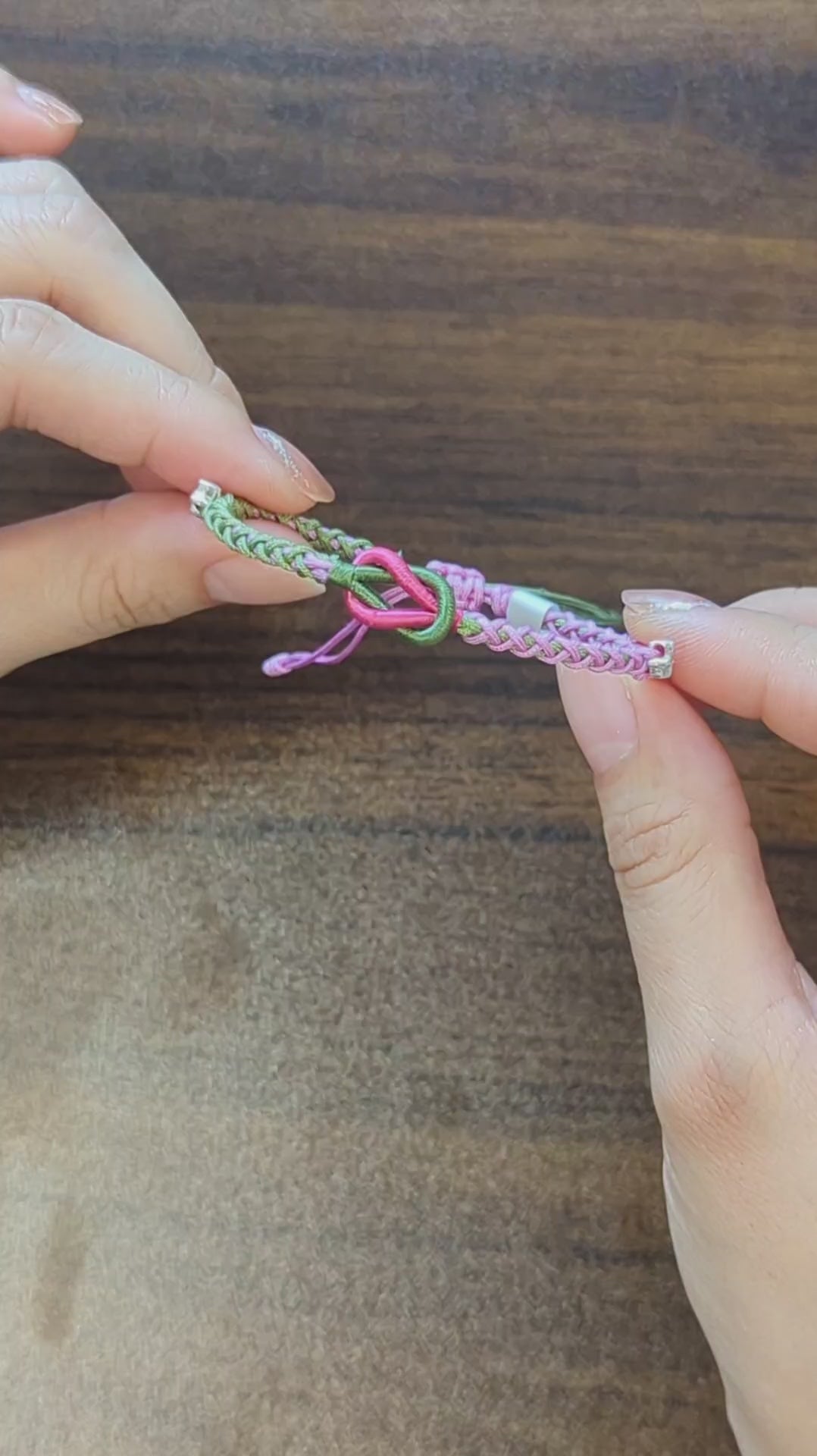 ORIENTAL VIBE | "Balanced Spring" Handcrafted Dragon Scale Braided Bracelet, Featuring Pink & Green Interwoven Button Knot, Adjustable