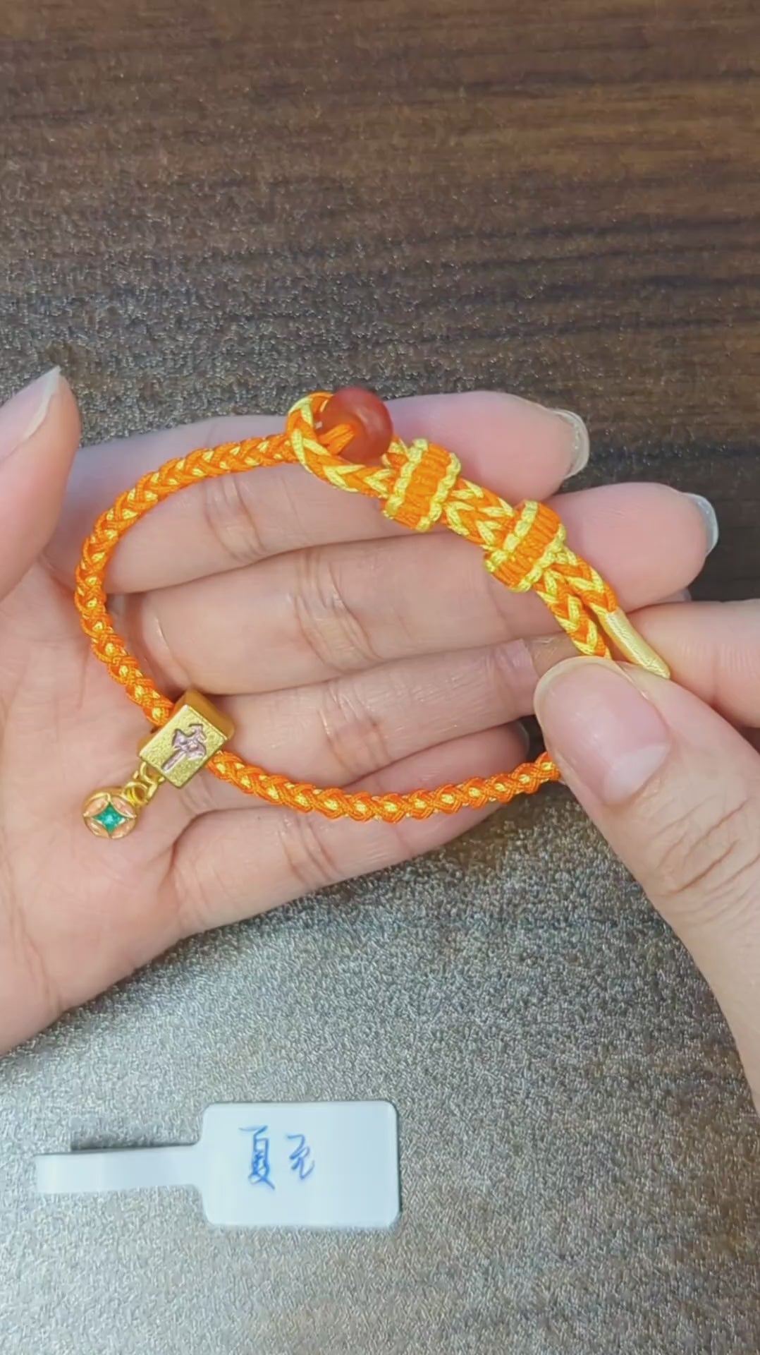 ORIENTAL VIBE | "Summer Solstice" Hand-Woven Dragon Scale Bracelet, Featuring Guochao Mahjong "Chung" Element, Lustrous Vermilion Beads & Gold Wire Wrapping, Adjustable