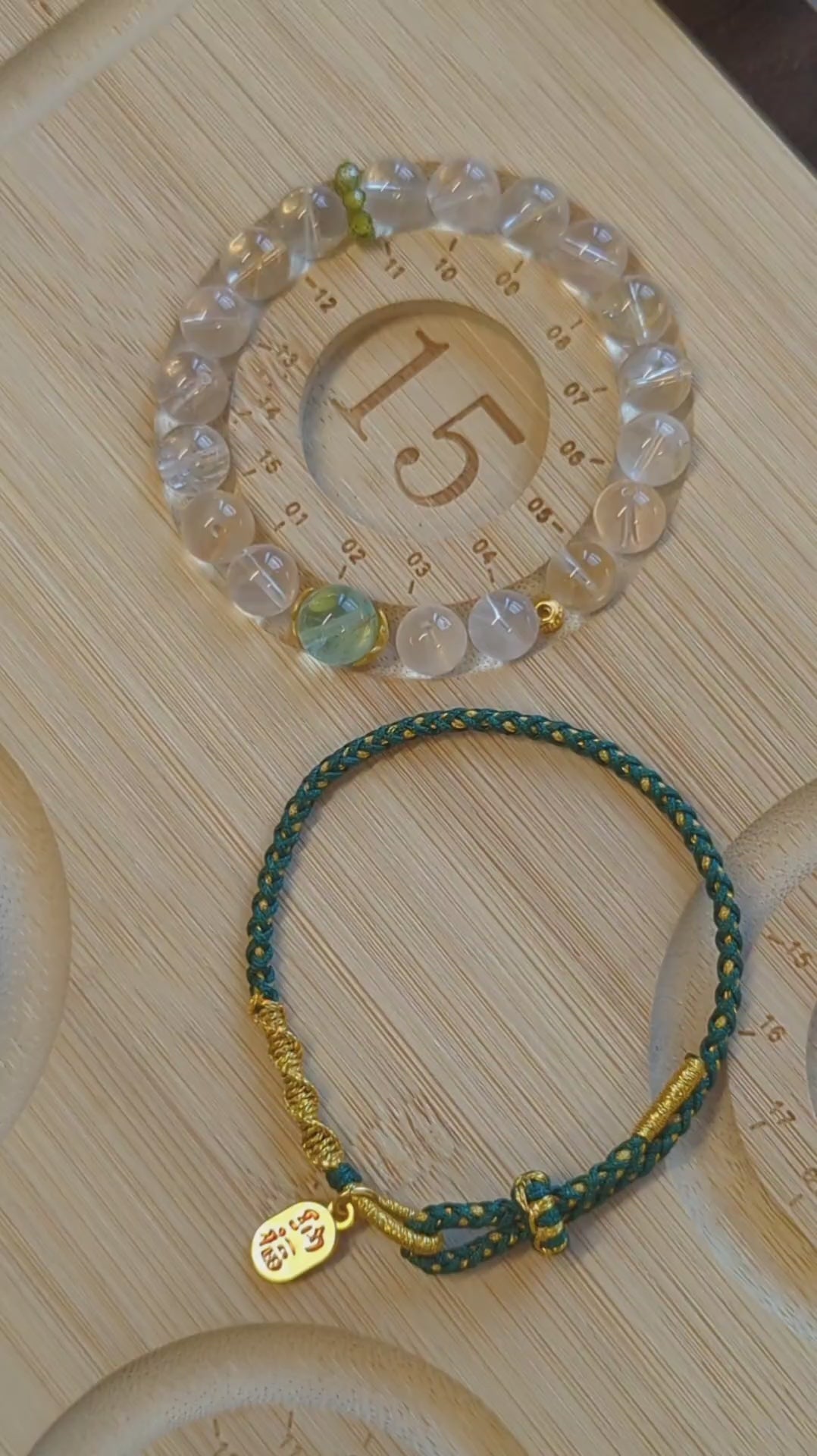 ORIENTAL VIBE | Grain in Ear Handcrafted Dragon Scale Bracelet with "Fortune & Blessing" Charm, Adjustable Sliding Button Knot, Convertible