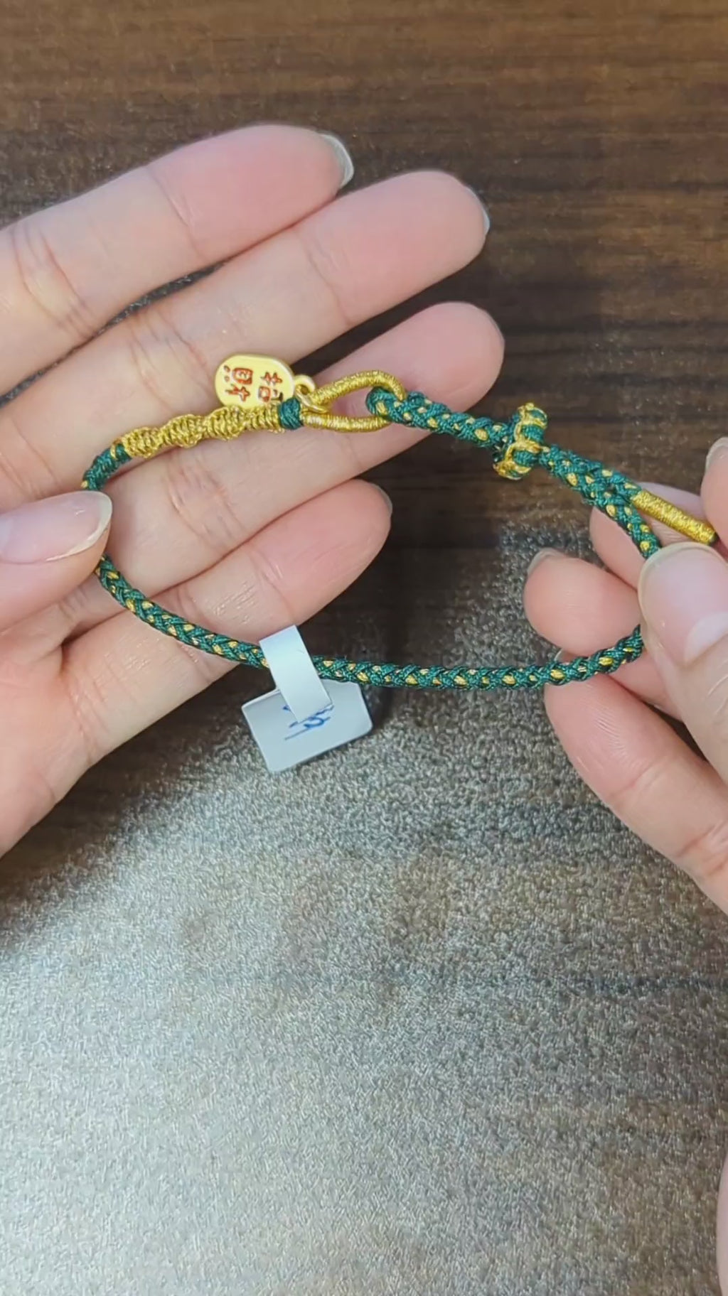 ORIENTAL VIBE | Grain in Ear Handcrafted Dragon Scale Bracelet with "Fortune & Blessing" Charm, Adjustable Sliding Button Knot, Convertible