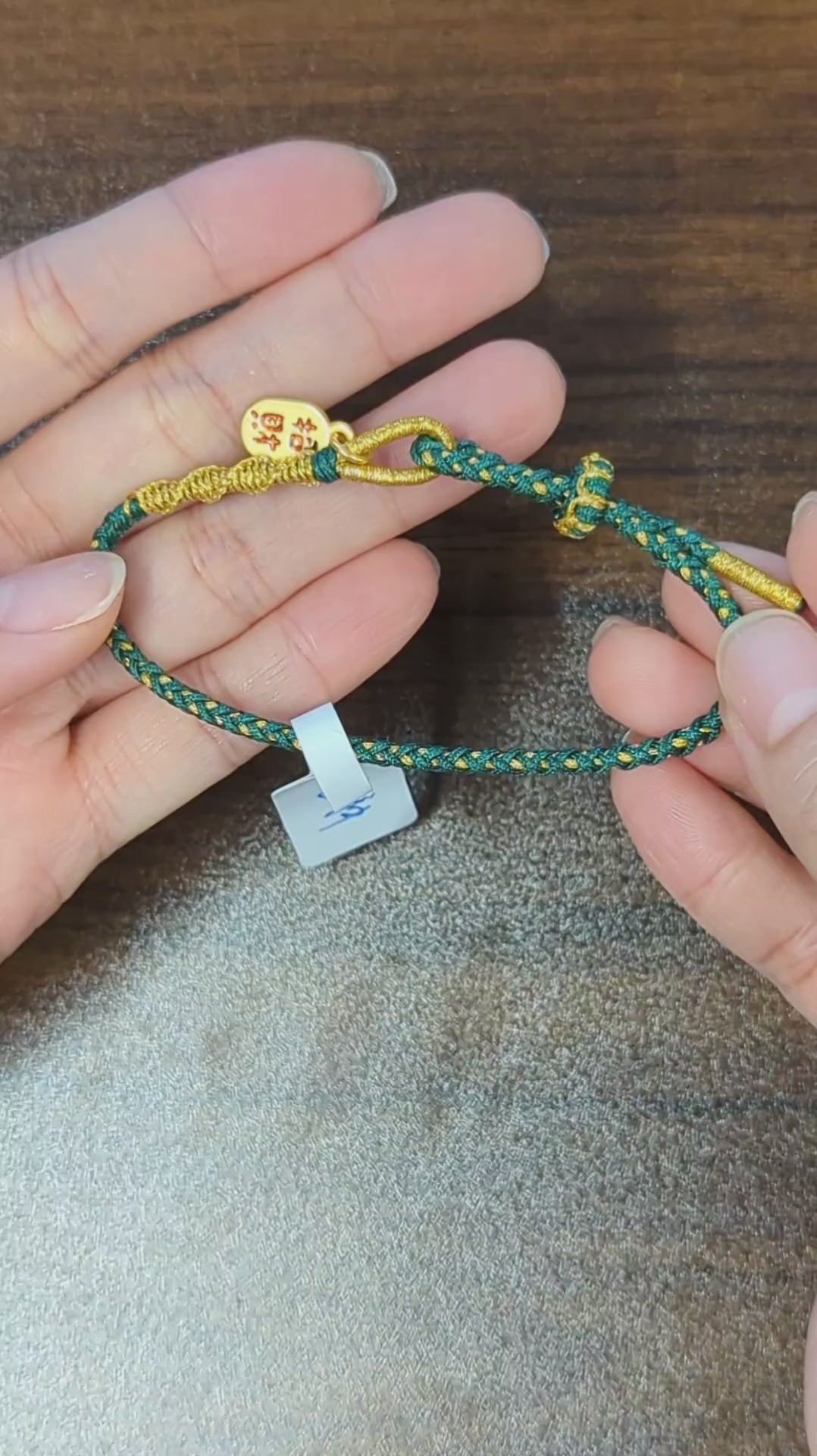 ORIENTAL VIBE | Grain in Ear Handcrafted Dragon Scale Bracelet with "Fortune & Blessing" Charm, Adjustable Sliding Button Knot, Convertible